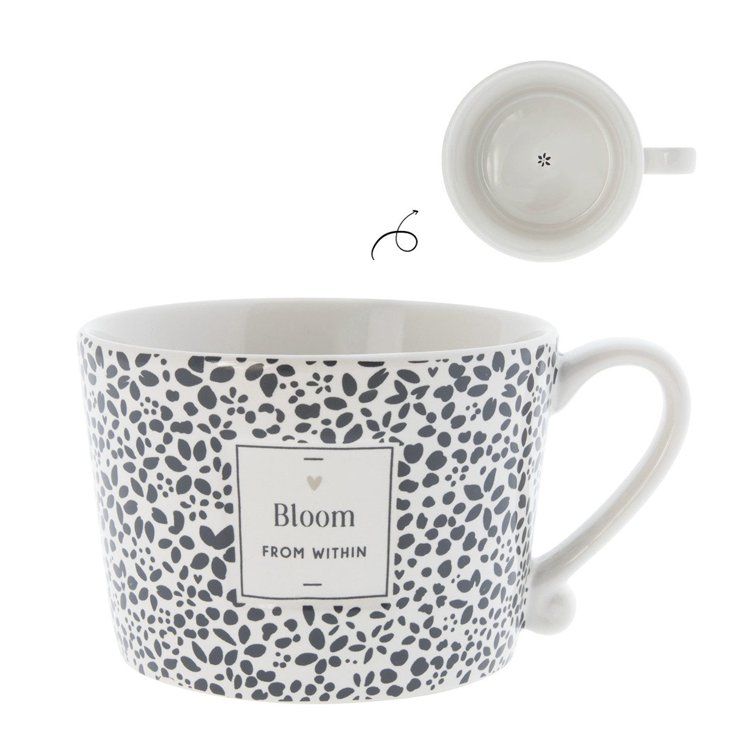 Bastion Collections Tasse Schwarzes Herz, Keramik, Spülmaschinengeeignet, Weiß, Blumen, H: 7cm