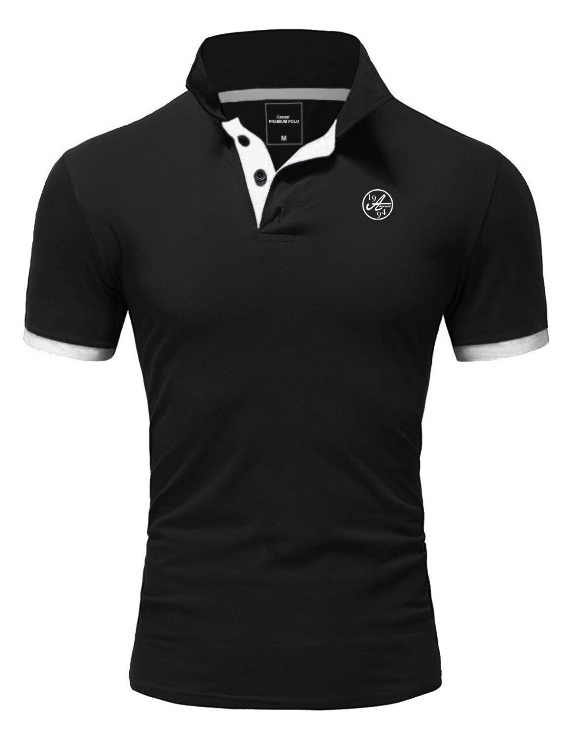 Amaci&Sons Poloshirt MEMPHIS Basic Kontrast Polo Shirt Schwarz/Weiß