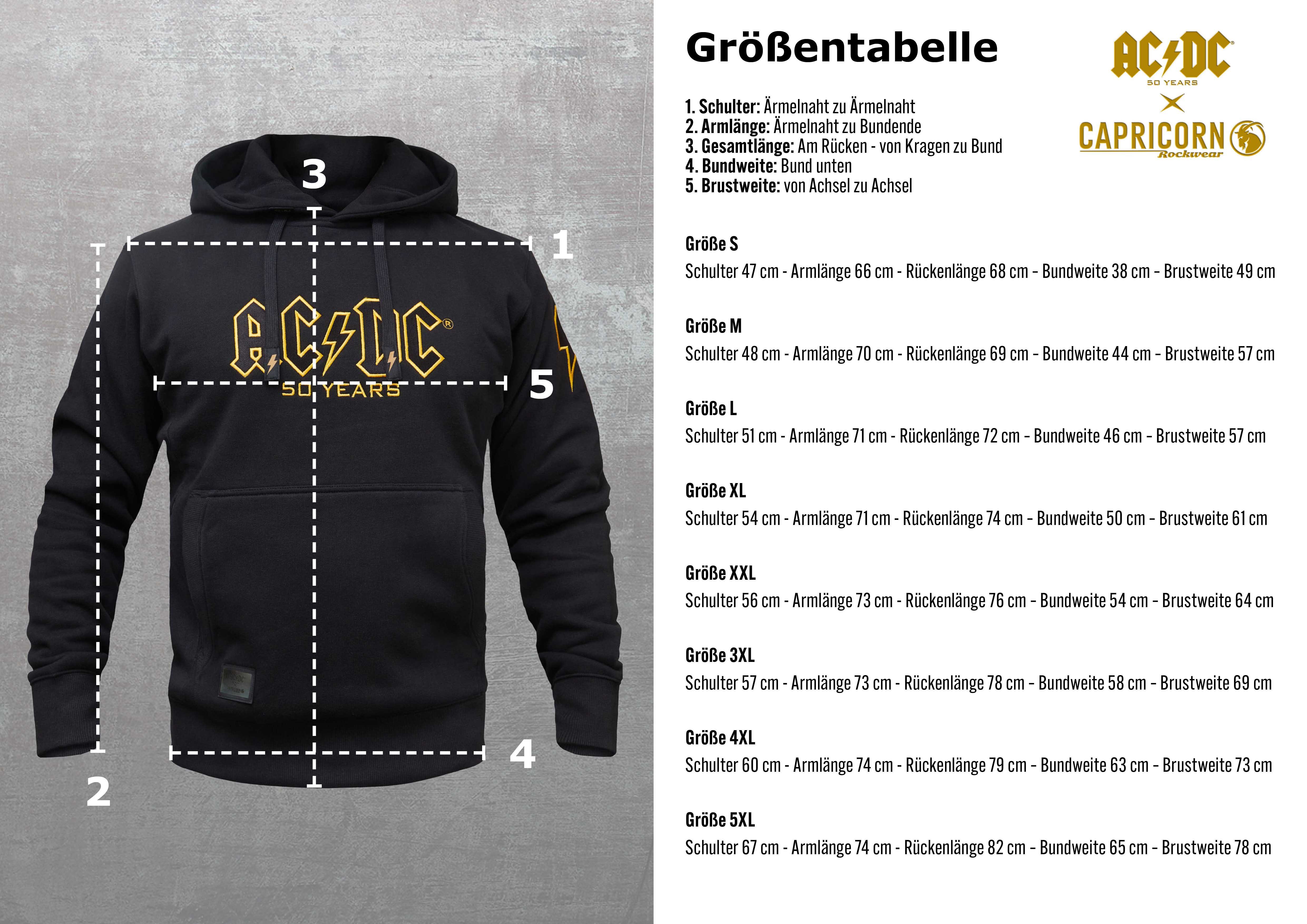 Capricorn Rockwear Kapuzenpullover AC/DC x CAPRICORN Rockwear 50 Years Black Logo