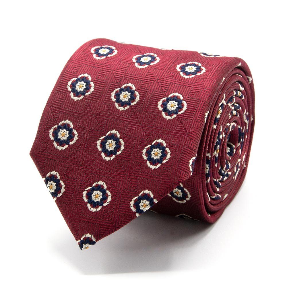 Blüten-Muster Krawatte (8cm) Krawatte BGENTS Weinrot Breit Seiden-Jacquard mit