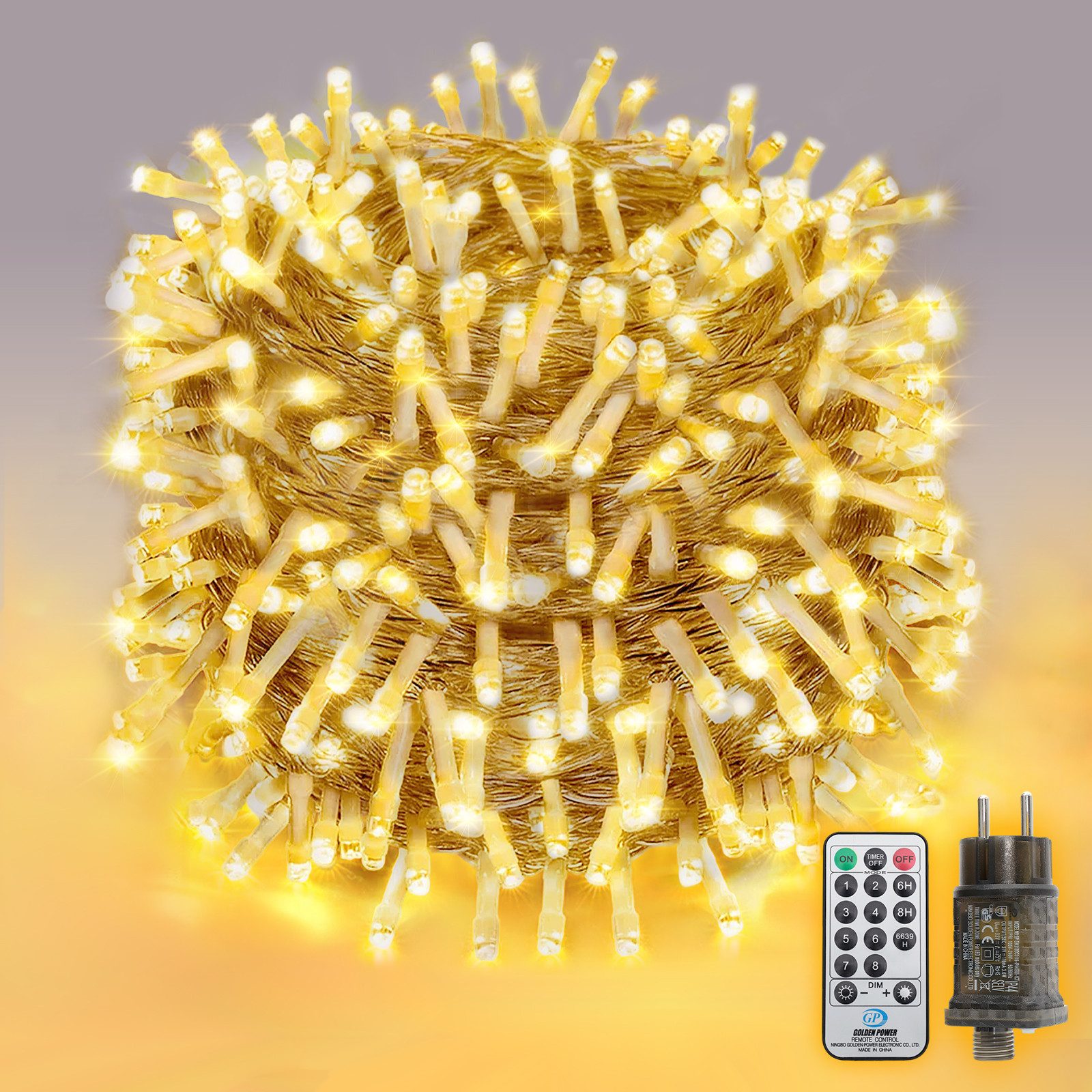Salcar LED-Lichterkette 2m-100m LED Lichterkette Weihnachtsbaum 20-1660er LED Weihnachtsdeko, 20m 300 LED mit Fernbedienung, 8 Modi und Memory, 31V