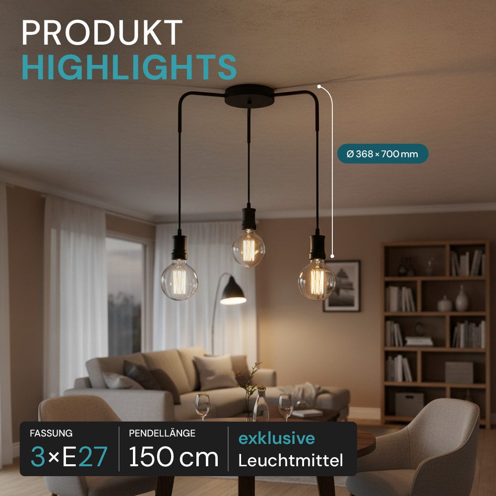 LUXULA LED Pendelleuchte LUXULA Pendelleuchte 24W 3000K Warmweiß Esstisch Dimmbar Schwarz