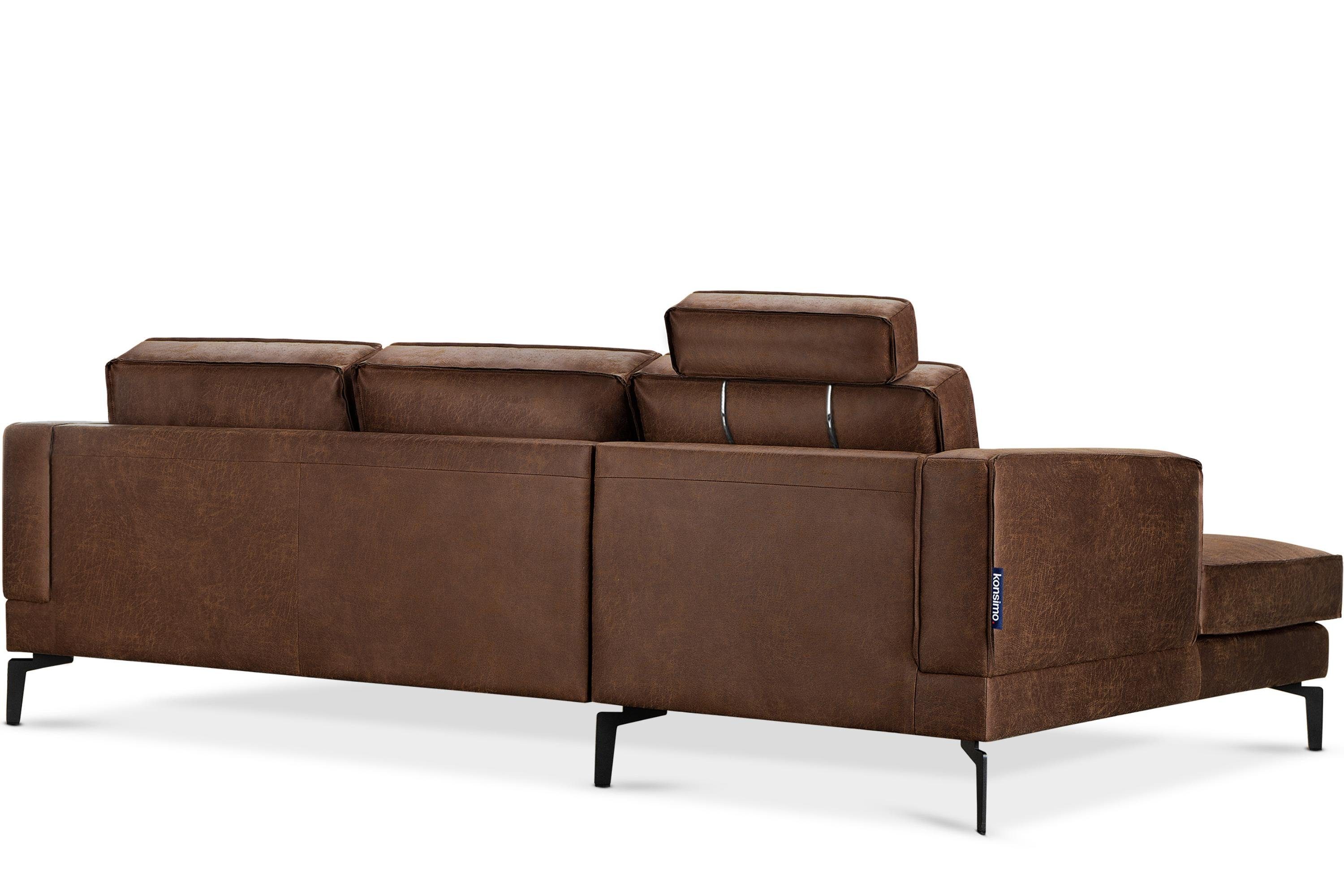 Design, braun Ecksofa, ALTHA zeitloses Ecksofa hohe Konsimo Beine, | mane links Kopfteilverstellung, braun