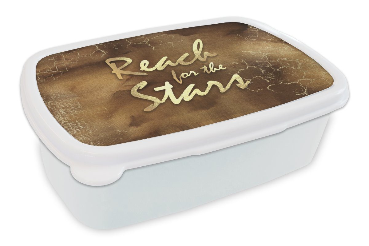 MuchoWow Lunchbox Zitat - Sterne - Braun - Gold, Kunststoff, (2-tlg), Brotbox für Kinder und Erwachsene, Brotdose, für Jungs und Mädchen weiß