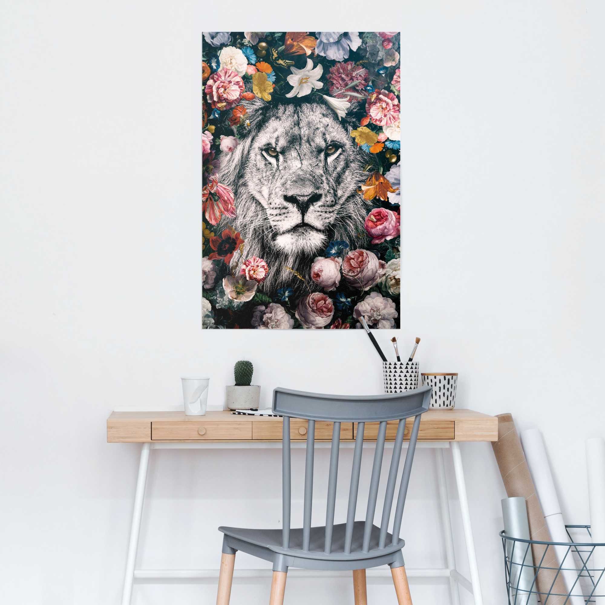 Löwe Reinders! Blumenkranz Poster St) Pflanzen Farbenfroh, - (1 -