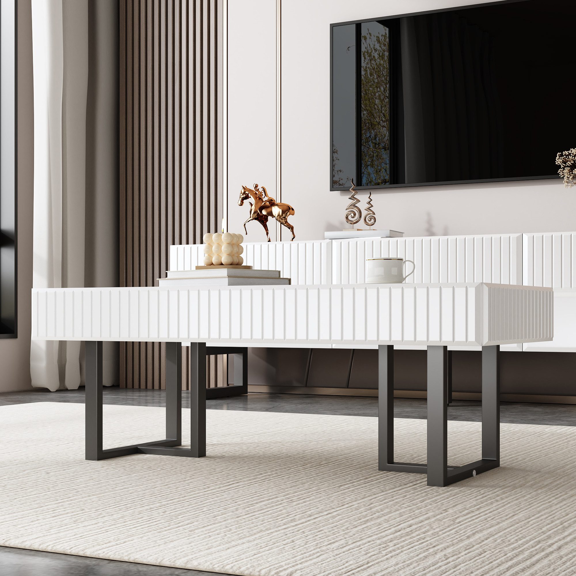 STILVORA Schrank-Set mit Stauraum,Couchtisch- und TV-Möbelkombination mit Beine,Hochglanz, (2-St)