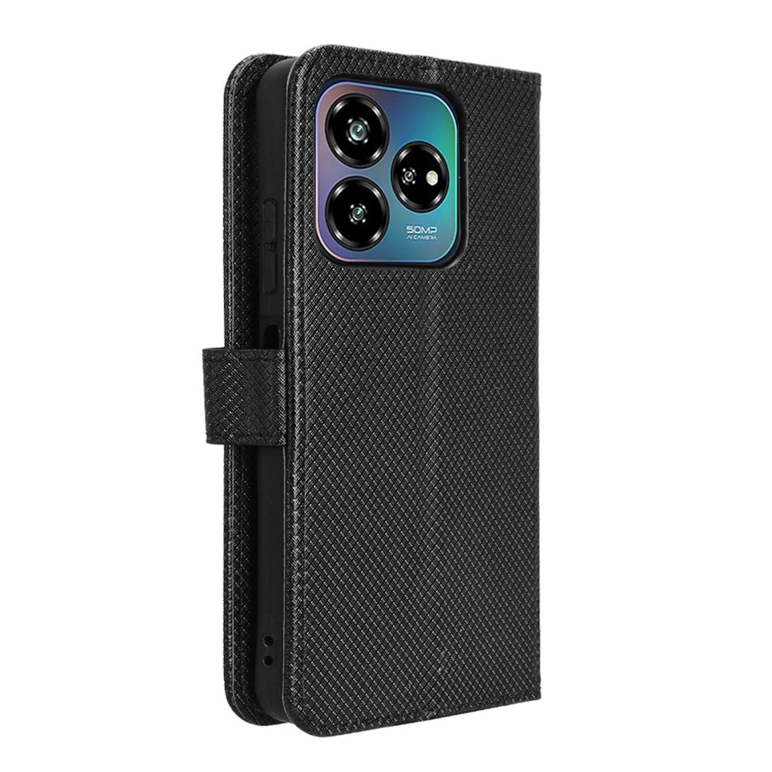 Wigento Smartphone-Hülle Für ZTE Blade V60 Vita / Axon 60 Lite Design Kunst Leder Hülle Schwarz, Diamantstruktur PU-Lederhülle mit Kartenfächern und Standfunktion