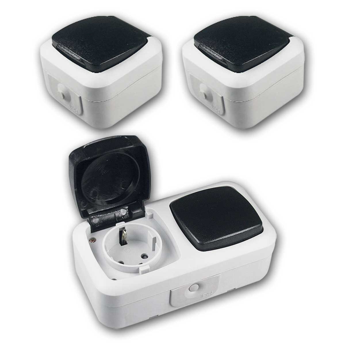 ChiliTec Lichtschalter Feuchtraum Set "Heizkeller", grau, IP44, 3-teilig