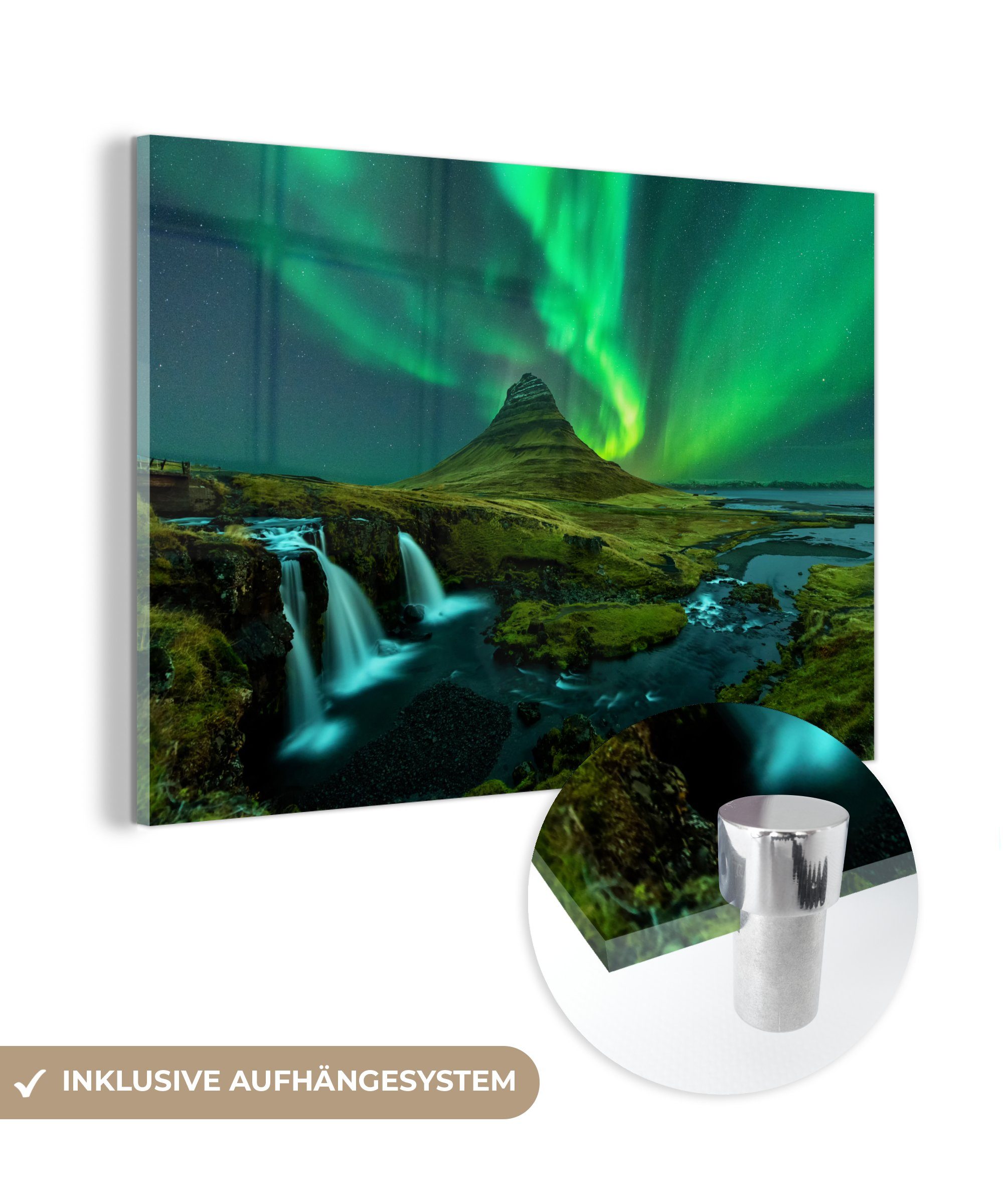 [Am beliebtesten] MuchoWow Acrylglasbild Aurora Borealis über St), Wohnzimmer & Schlafzimmer Acrylglasbilder (1 Island