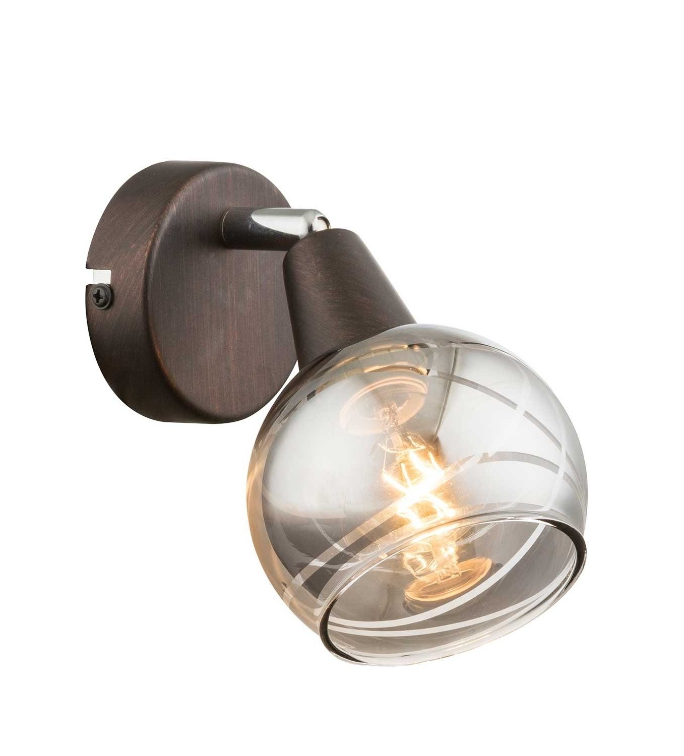 aus H Bronzefarben, LED cm, LED Rauchglas wechselbar, Globo Lampenschirm 15 ISLA, 1-flammig, Metall, Warmweiß, Wandleuchte