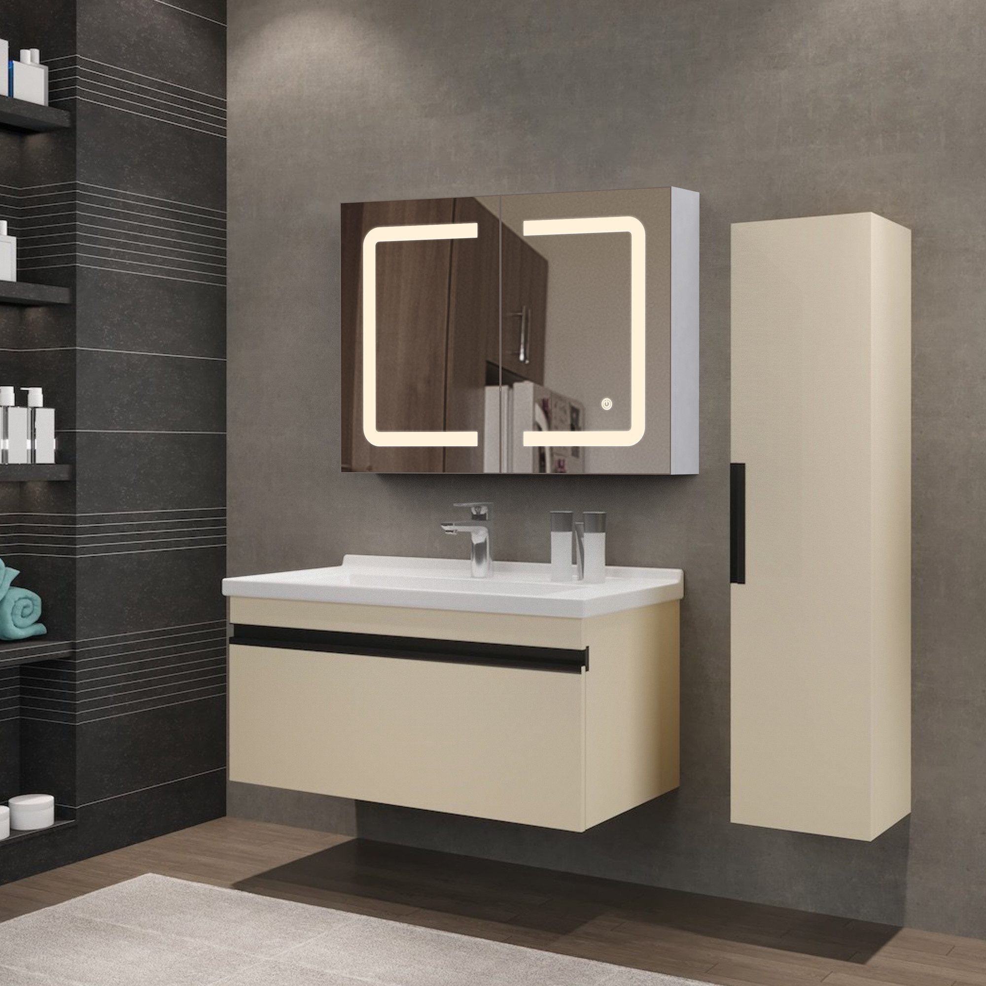 PXloue Badezimmerspiegelschrank Spiegelschrank Doppeltür Hängeschrank 80x60 günstig online kaufen