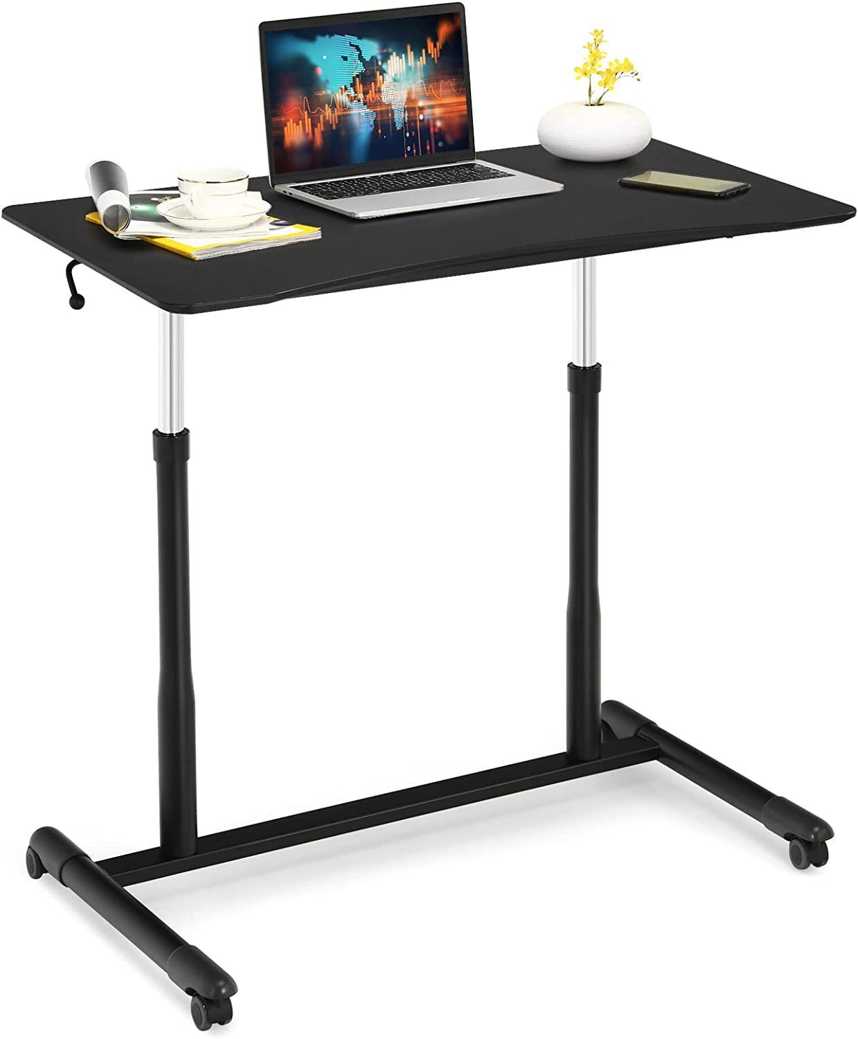 KOMFOTTEU Laptoptisch PC Tisch, bis belastbar mit 30 Handkurbel, kg schwarz