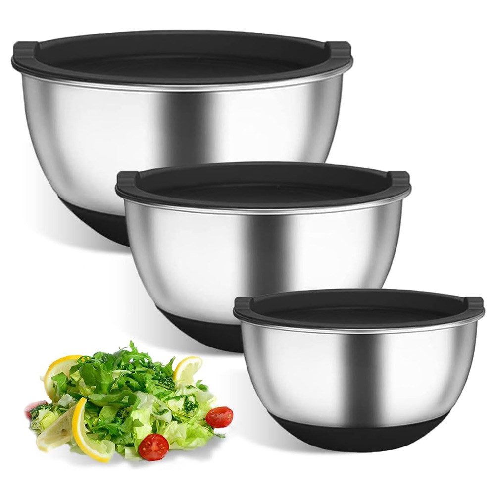 Rührschüssel 3 Stück Schwarz Edelstahl Schüssel Salatschüssel Set
