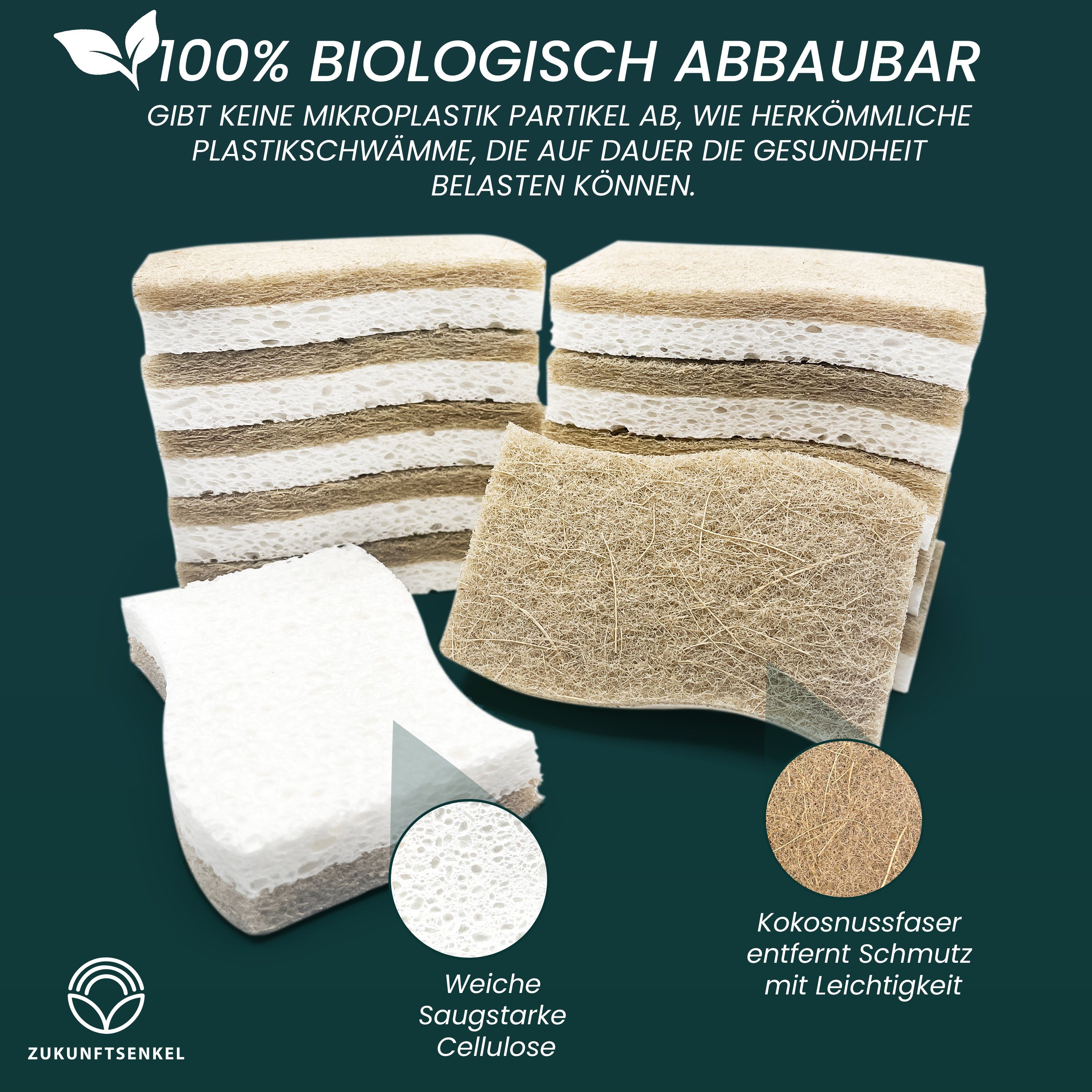 ZUKUNFTSENKEL Geschirrschwamm Nachhaltiger Spülschwamm Küchen Schwamm 100% Biologisch Abbaubar, Langlebiges 12er Pack – Bild 5 von 5