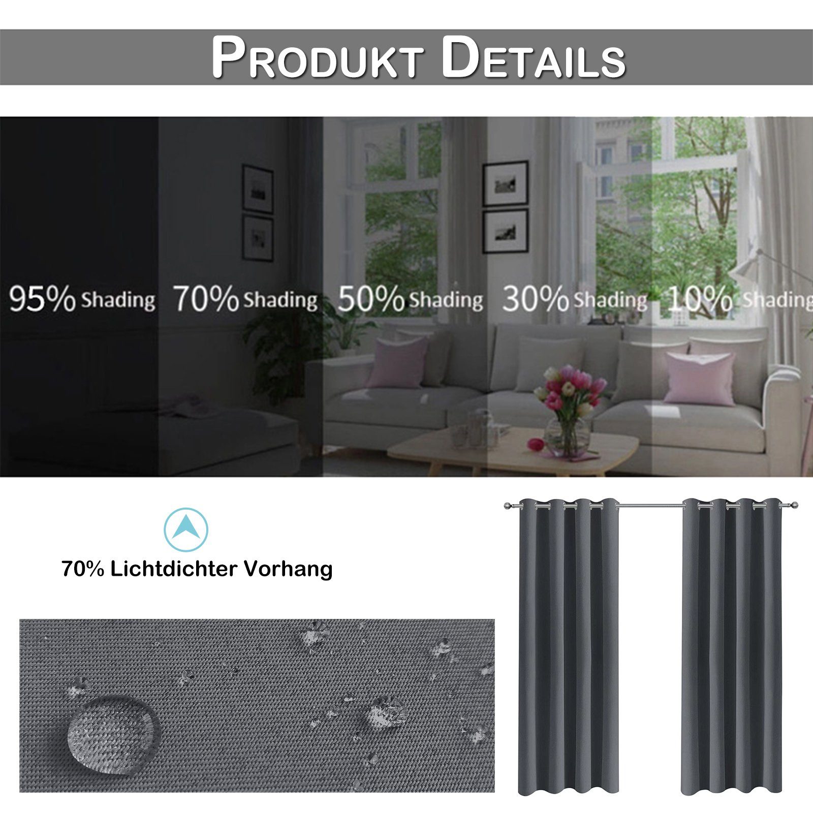BTTO V&G Outdoorvorhang TerrasseVorhang AußenGardine Wasserdicht Outdoor Gardinen ÖsenVorhänge (1 St), Kabelloses Panel