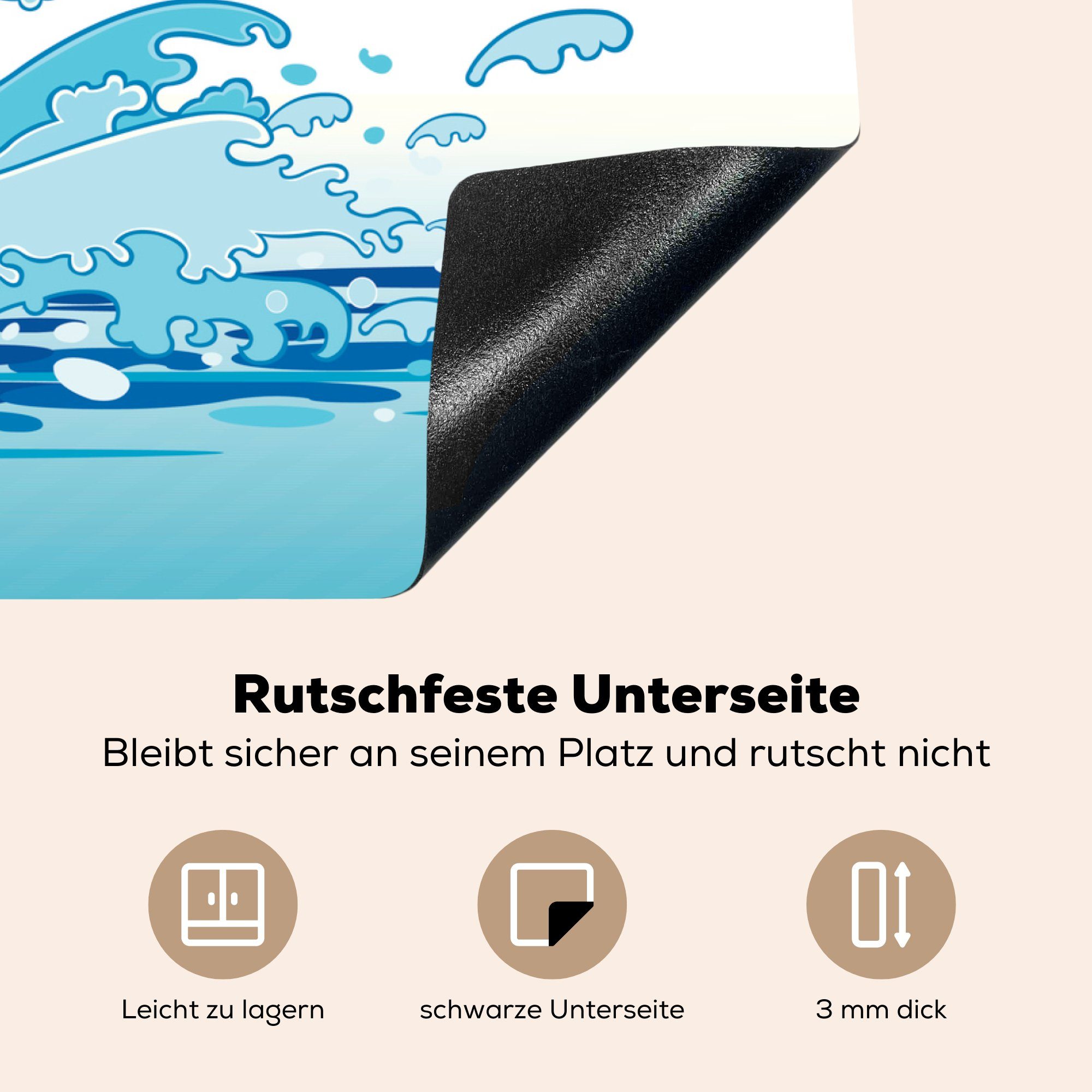 MuchoWow Herdblende-/Abdeckplatte Illustration eines aus tlg), cm, (1 Meer Vinyl, nutzbar, Arbeitsfläche springenden Mobile 70x52 Ceranfeldabdeckung Schwertfischs, dem