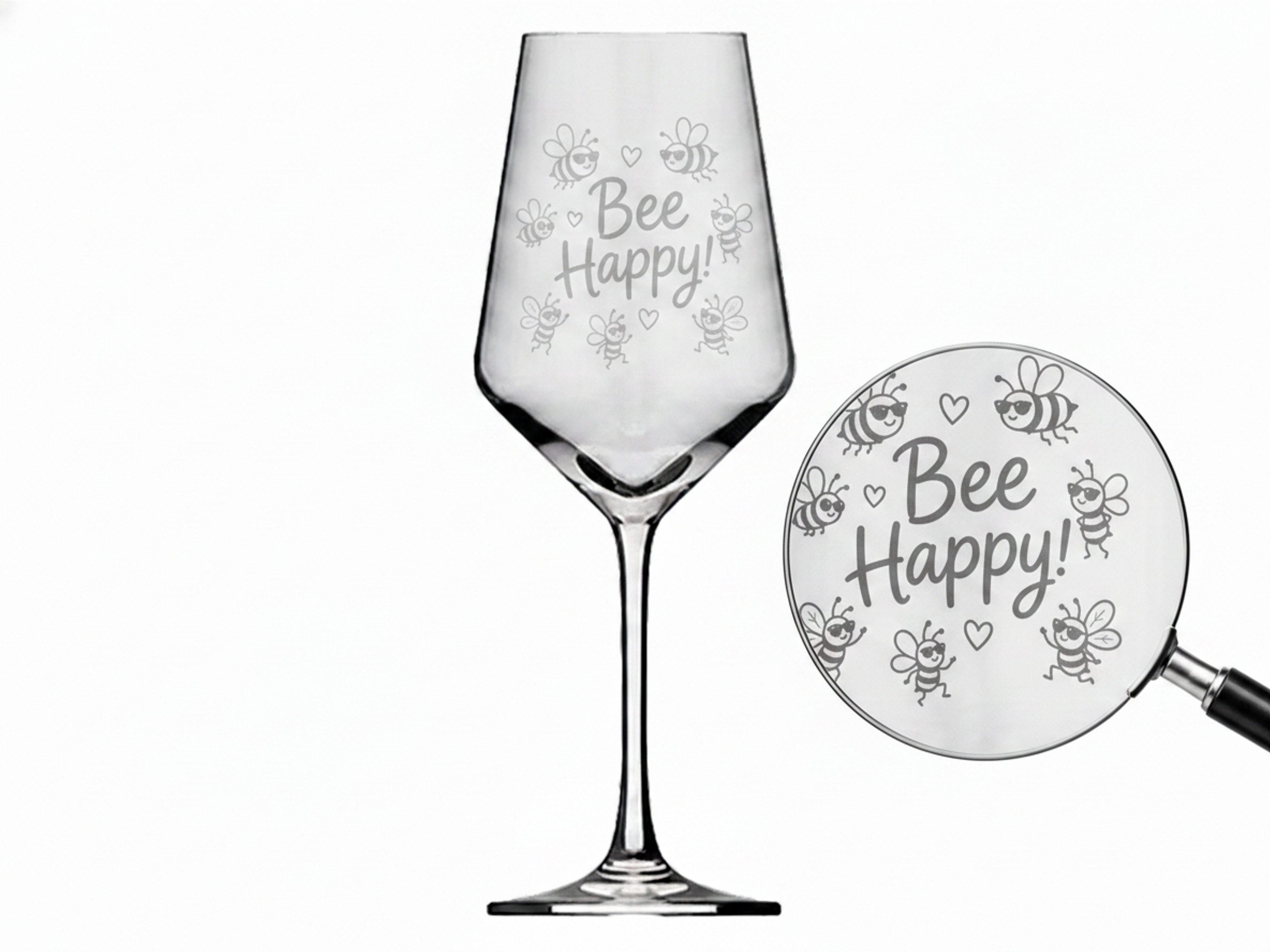 Valhalla Weinglas Valhalla Weinglas Bee Happy Bienen graviert, spülmaschinenfest 350 ml, 1-tlg., Glas, Atemberaubende Darstellung