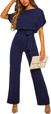 FIDDY Jumpsuit Damen-Overall mit langen Ärmeln und O-Ausschnitt, elegant, lang