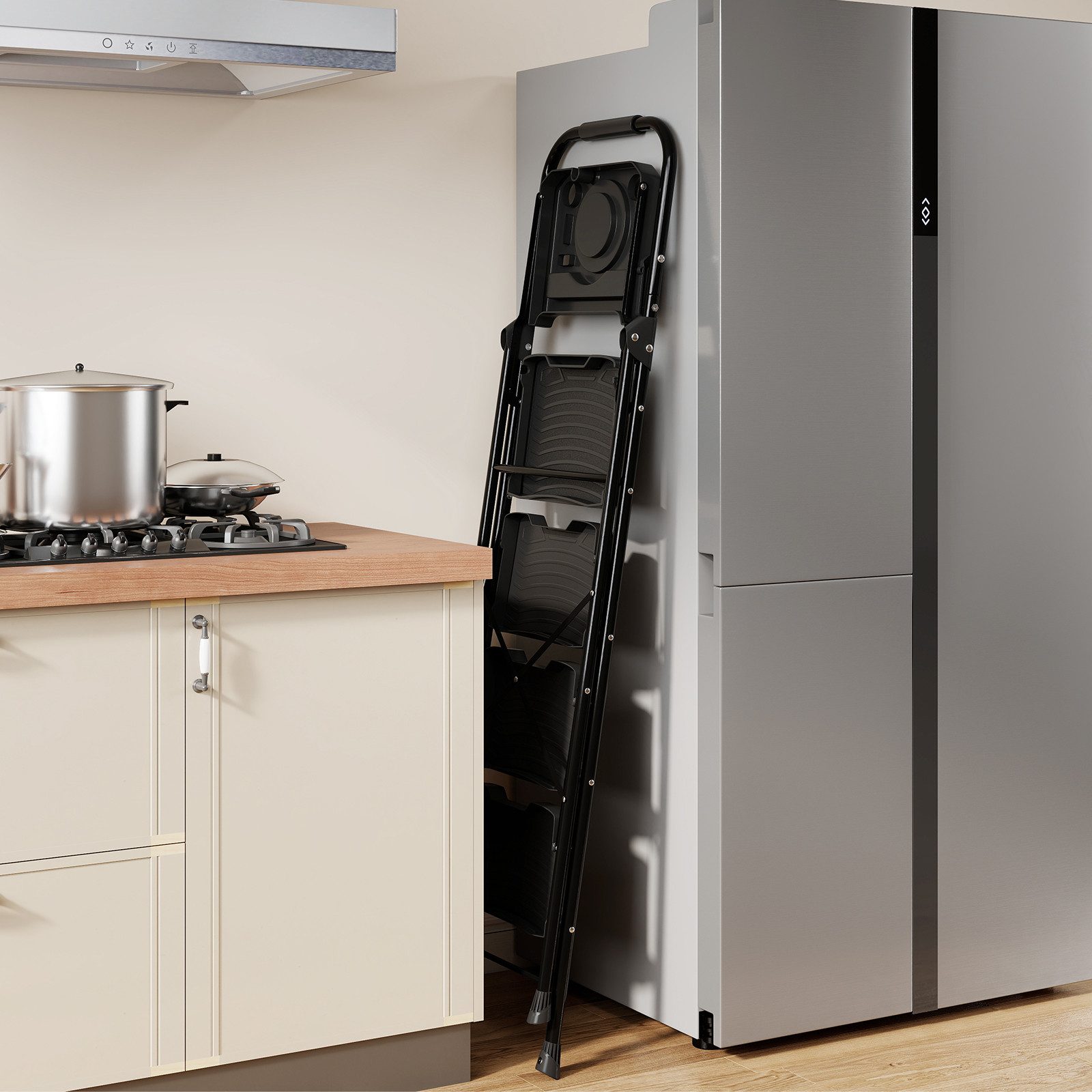 COSTWAY Trittleiter, 4-stufige Leiter mit Werkzeugablage, rutschfesten breiten Pedalen