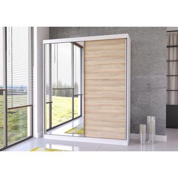 MOEBLO Schiebetürenschrank EVA 05 (Garderobe Schiebtüren Schlafzimmer Wohnzimmerschrank, mit Spiegel, Schwebetürenschrank 2-türig Schrank Kleiderschrank) (B x H x T): 160x195x61 cm
