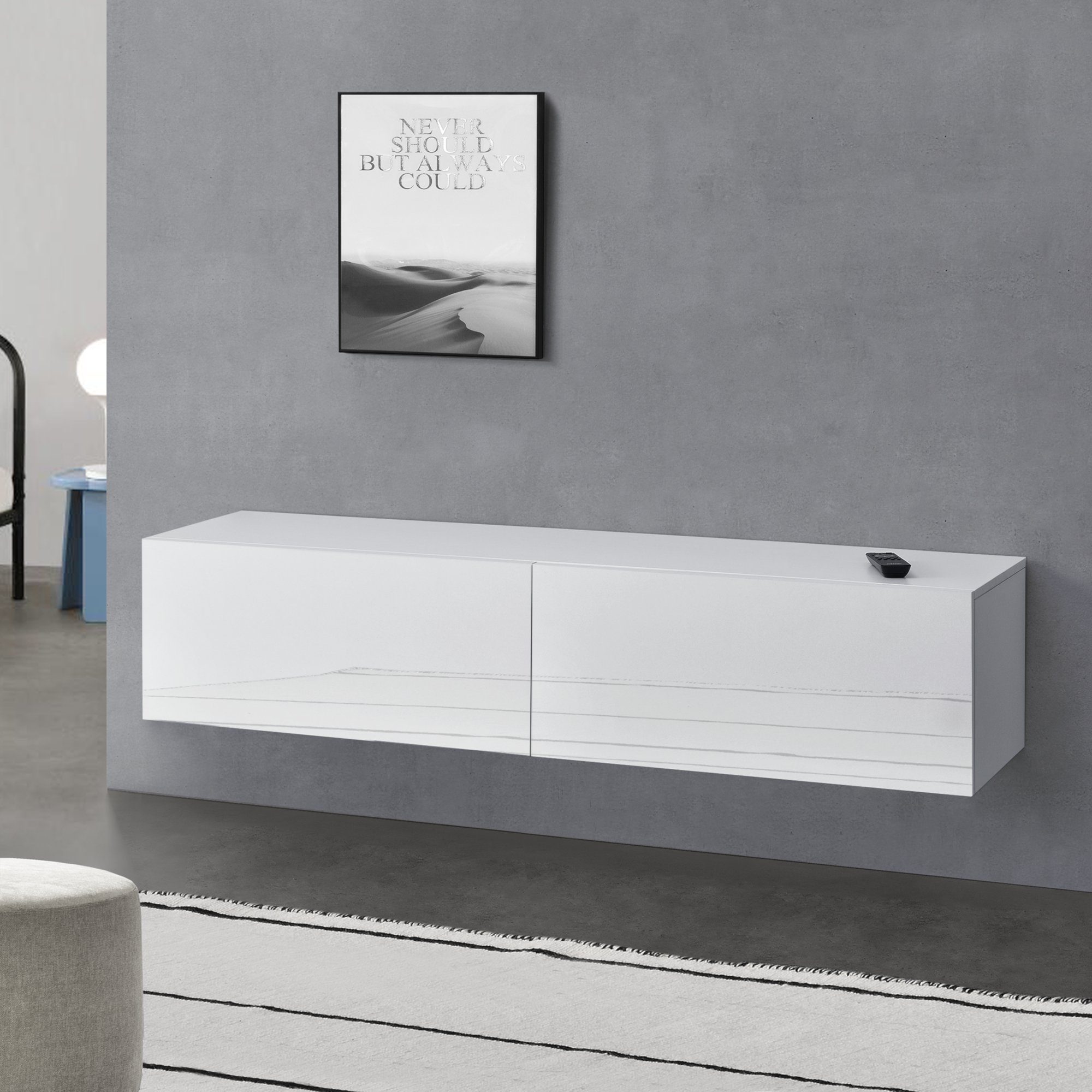 en.casa Hängeschrank »Evaton« TV Lowboard 140cm, 2 Ablagefächer, Weiß, hoch günstig online kaufen