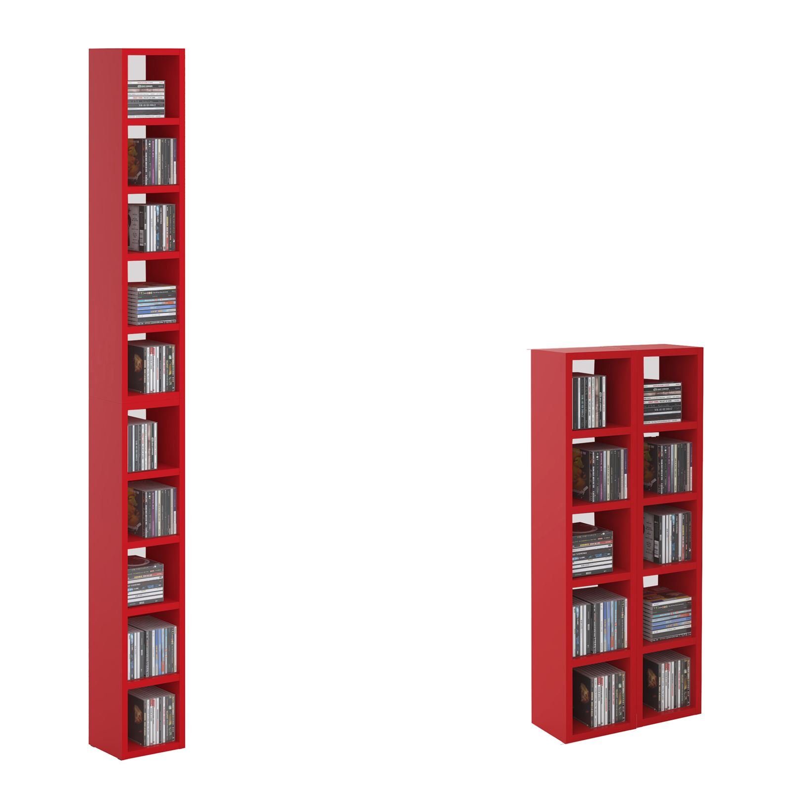 CARO-Möbel CD-Regal CHART, CD Regal DVD Stand Medien Aufbewahrung Möbel Design in rot 10 Fächer