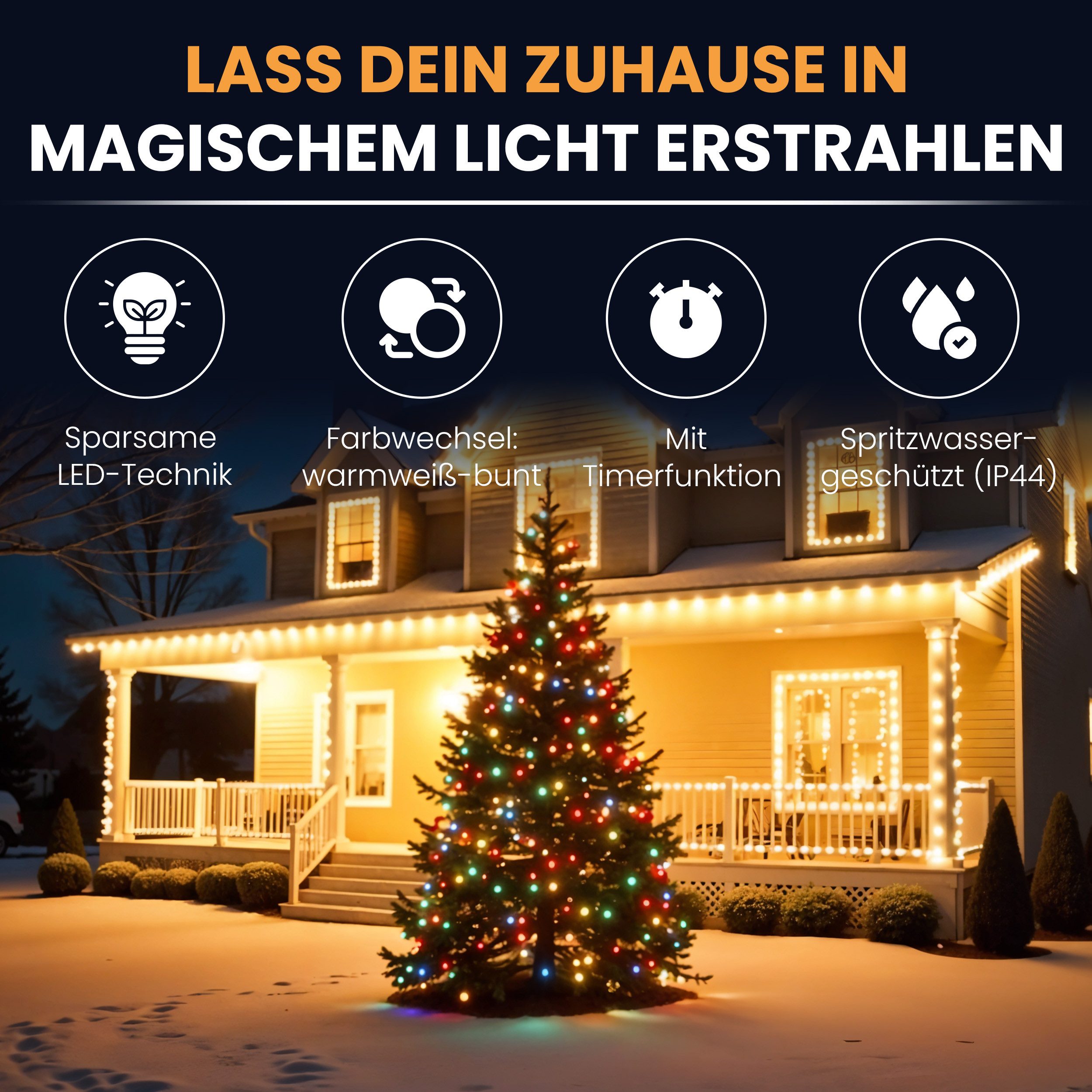 Gartenpirat Lichterkette bunt warmweiß für den Weihnachtsbaum LED-Beleuchtung außen und innen