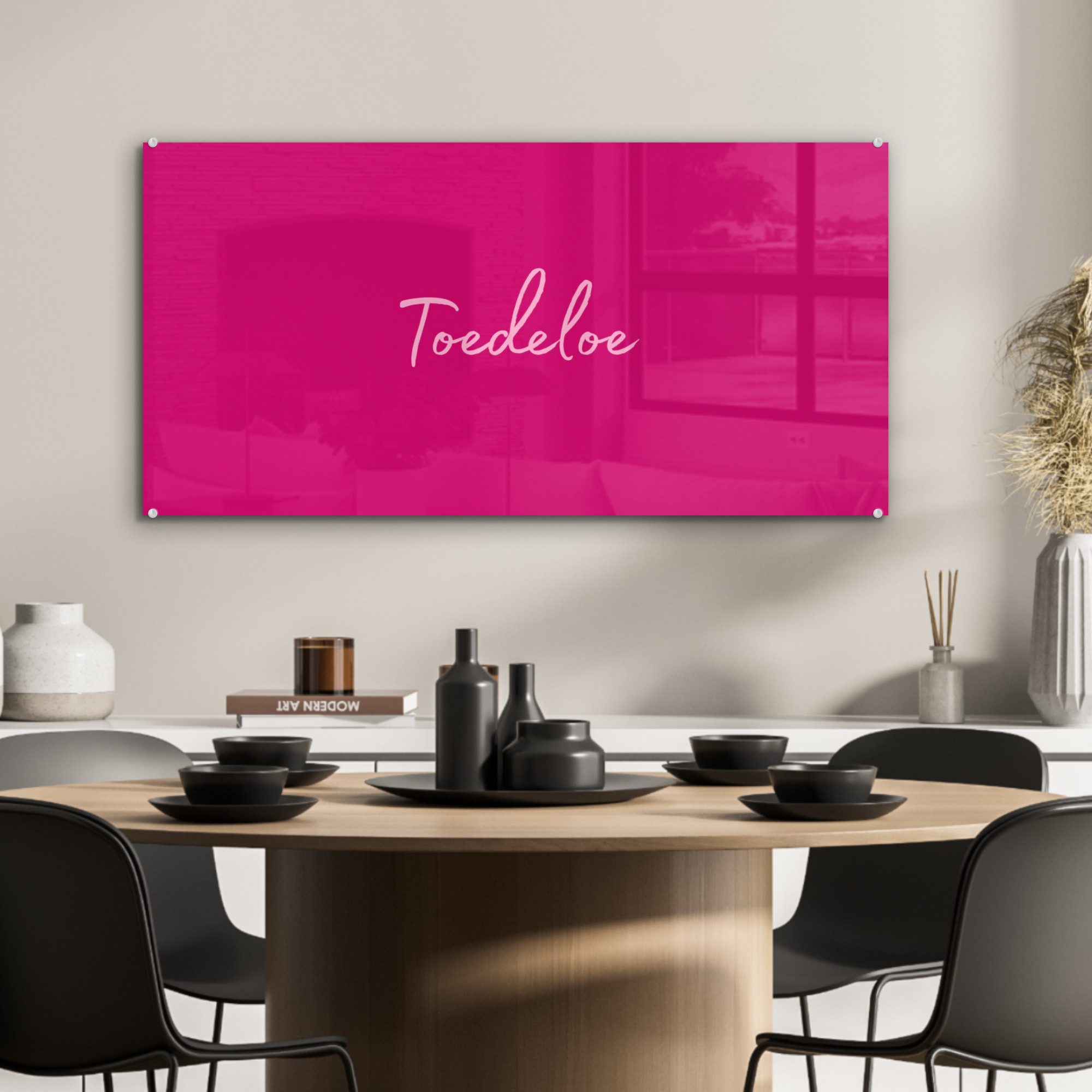 MuchoWow Acrylglasbild Zehentrenner - Rosa, Inkl. Aufhängung, Foto auf Glas, Wanddekoration, Deko Wohnzimmer, 80x40 cm