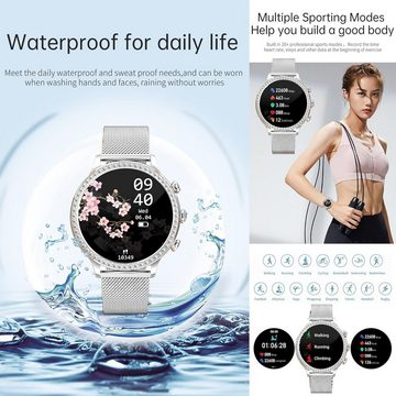 LWEARKD Smartwatch (1,32 Zoll, Android iOS), mit Telefonfunktion Fitnessuhr Diamant Damen Schlafmonitor Armbanduhr