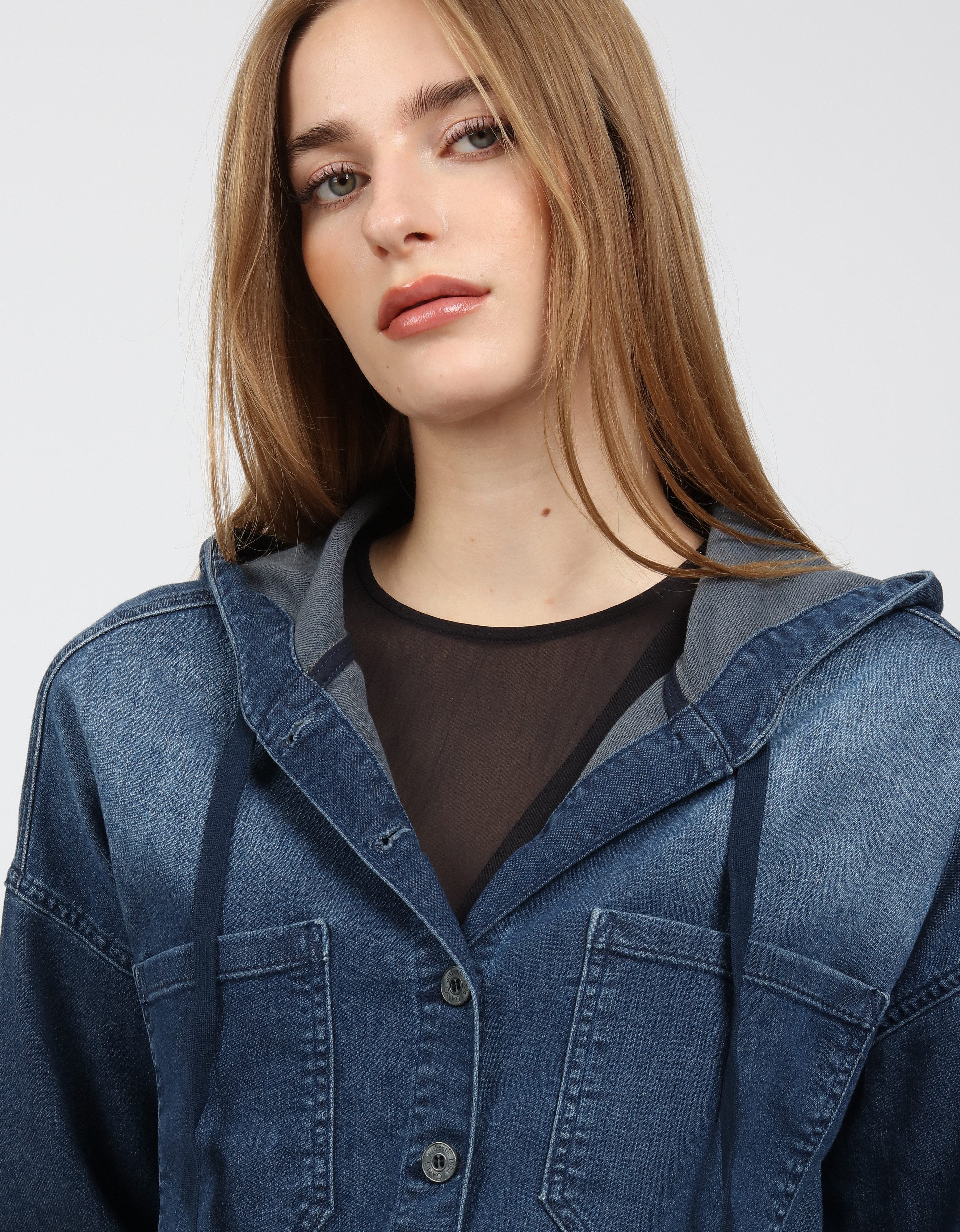 GANG Jeansjacke 94ALICE CAP LONG mit Kapuze