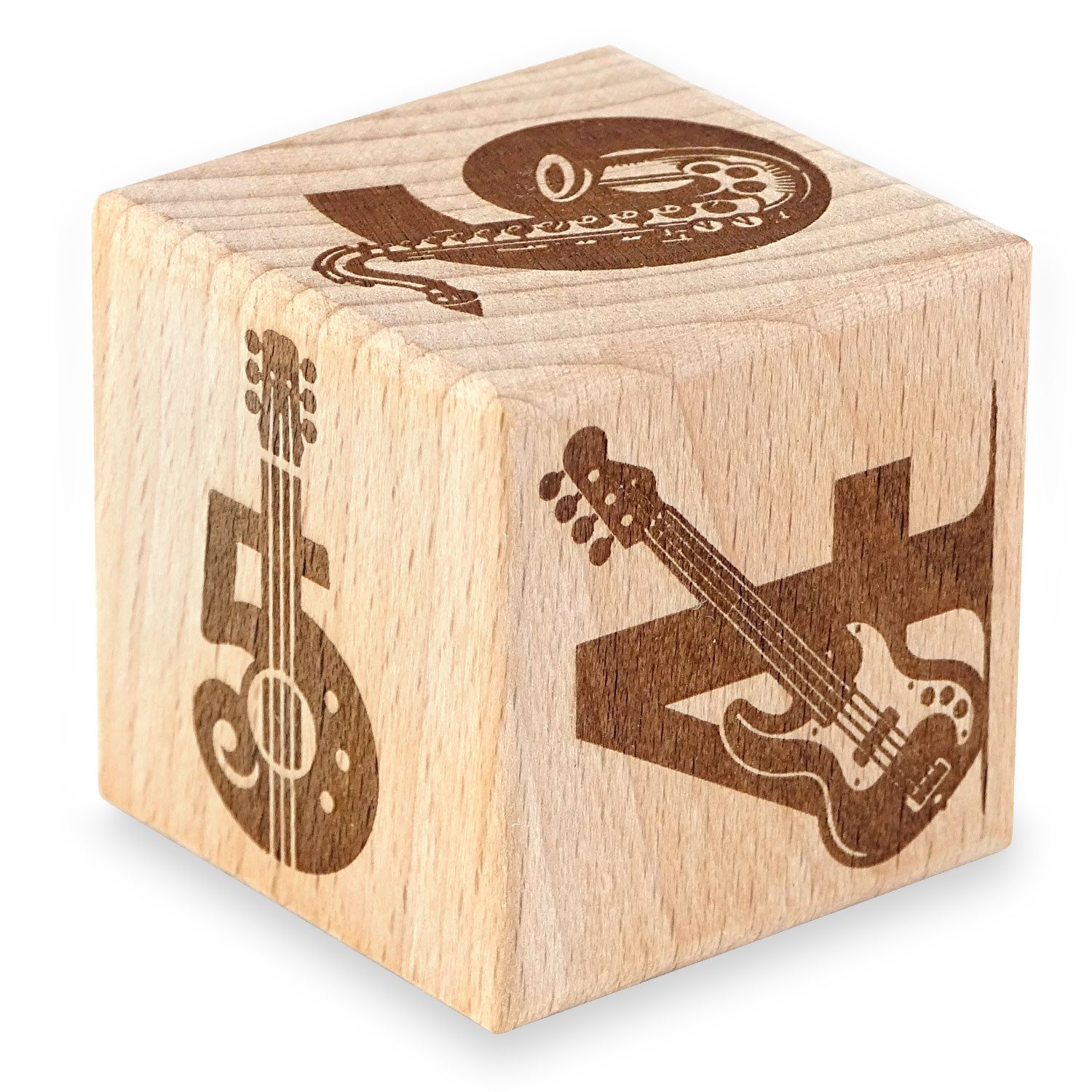 keepdrum Spielzeug-Musikinstrument keepdrum Musikwürfel Pop-Rock Geschenkidee 4cm, (Holzwürfel mit Musik-Motiven aus Rock und Popmusik, 1 tlg., Holz-Würfel)