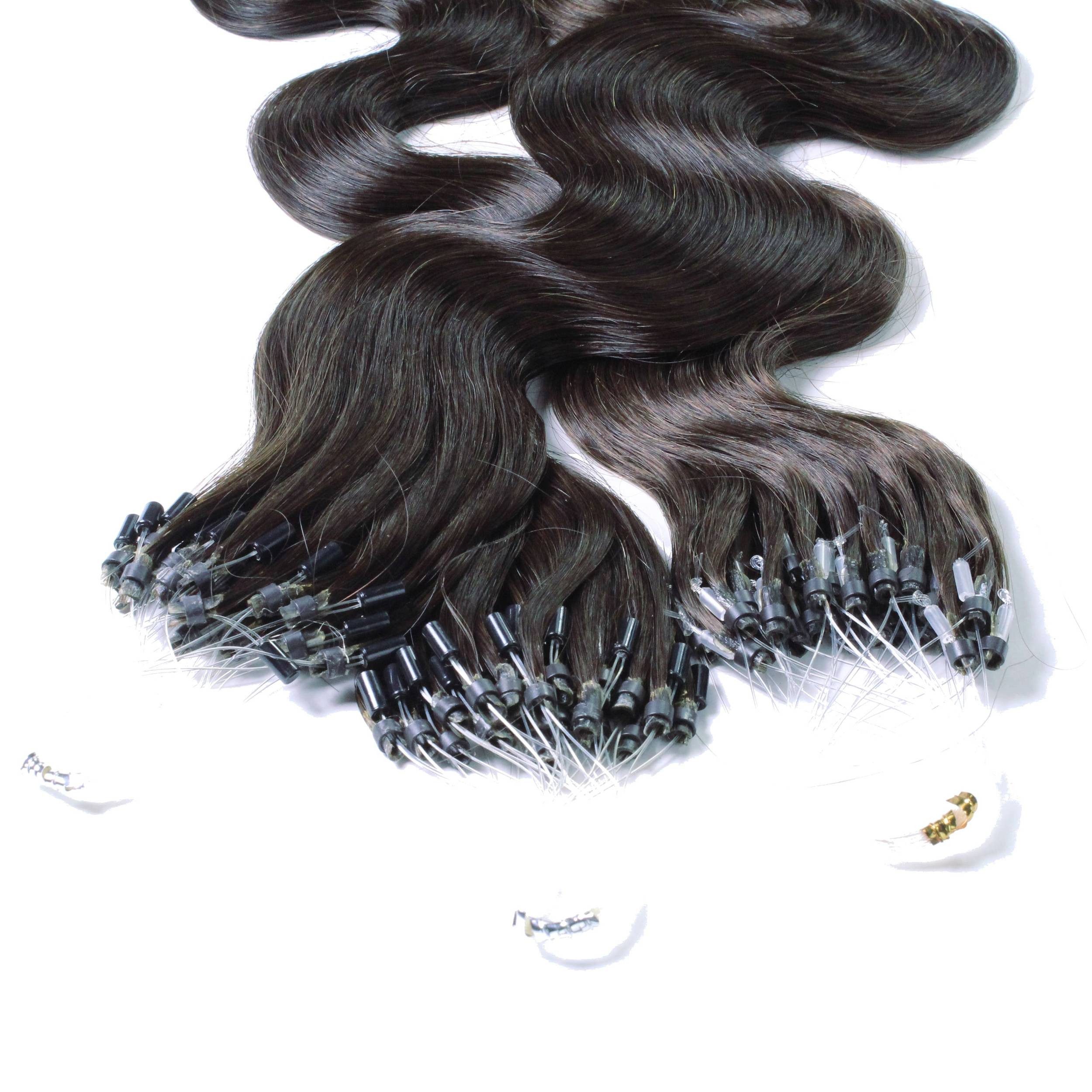 hair2heart Echthaar-Extension Microring Loops - gewellt #4/0 Dunkelbraun 0.5g 40cm