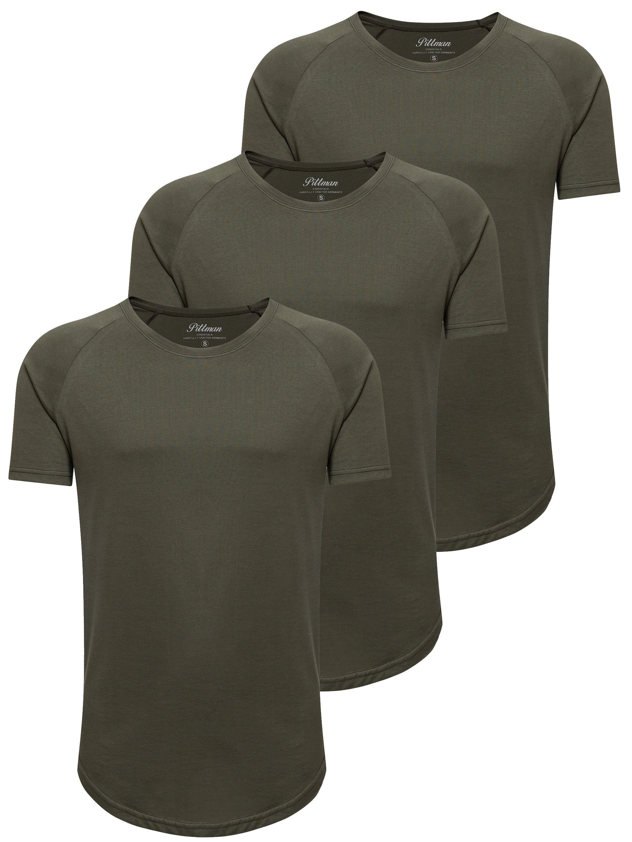 Herren (Set, 1904143) Grün T-Shirt (Forest 3-Pack T-Shirt Oversize Finn 3er-Pack) Pittman Night T-Shirt Rundhals