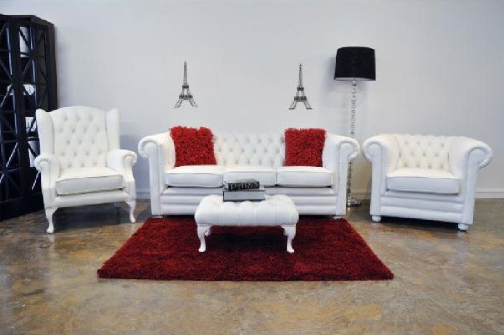 JVmoebel Sofa Luxus Grüne Chesterfield Sofagarnitur 3+1 Sitzer + Ohrensessel Neu, Made in Europe Weiß | Alle Sofas