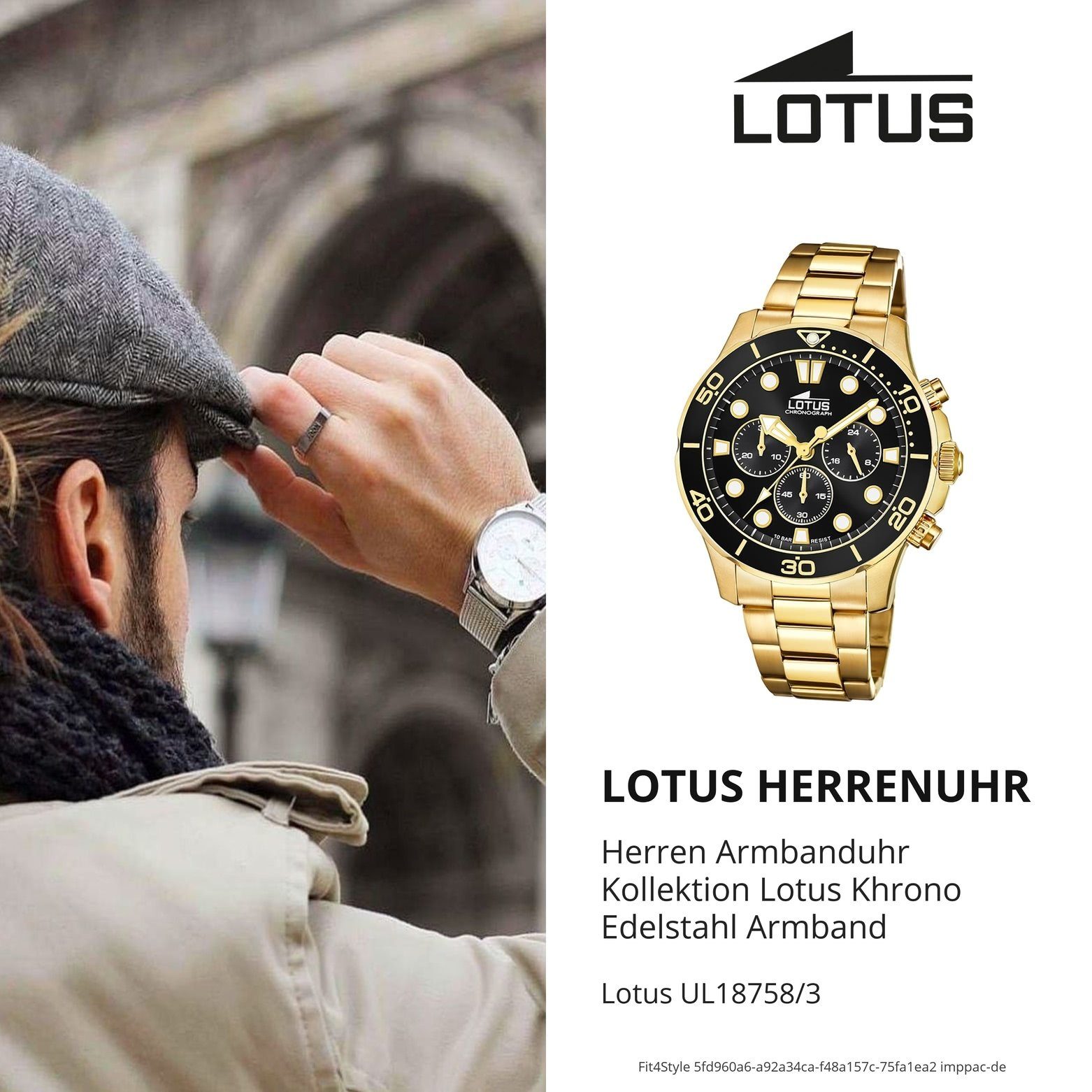 Lotus Lotus Edelstahlarmband, Herrenuhr Herren 18758/3, (ca. Krohno Fashion-Style Edelstahl, 45mm), rund, Chronograph Armbanduhr