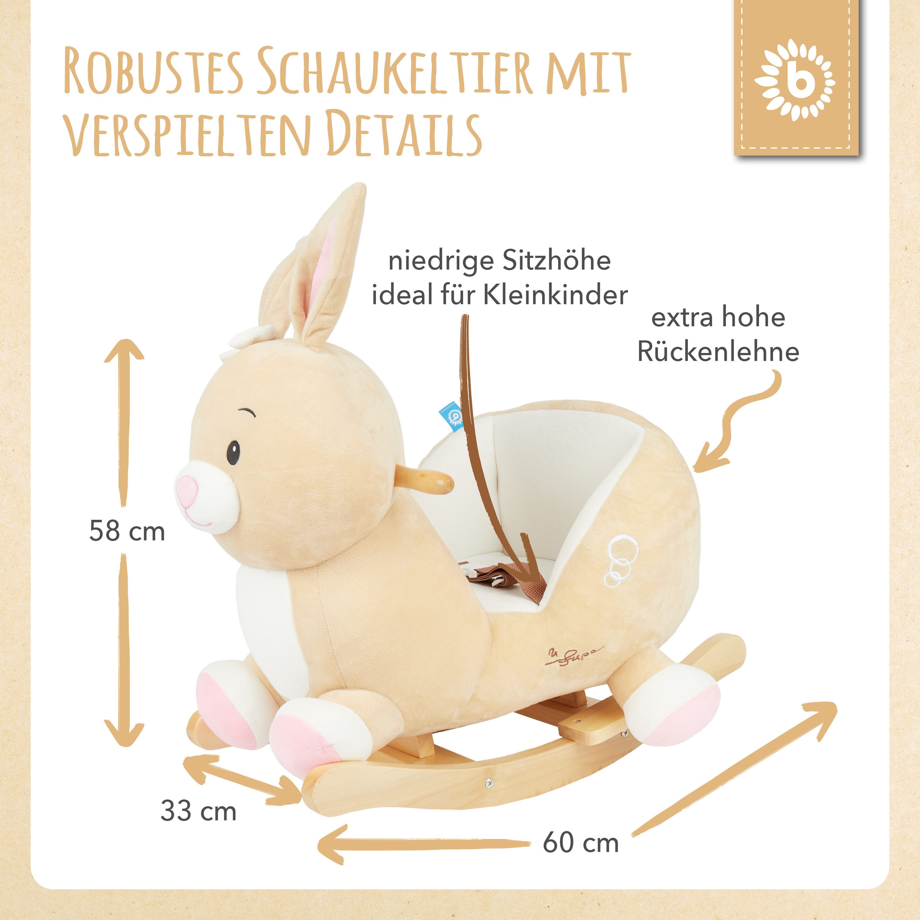 BIECO Schaukeltier Bieco Plüsch Schaukeltier Hase Hopsi, 60 cm – Bild 5 von 5