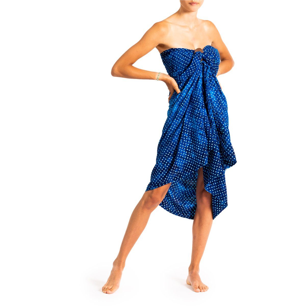 Blautöne Strandkleid Cover-up Tuch Strandtuch, PANASIAM blue Wachsbatik Pareo Halstuch Schultertuch Sarong für Bikini dot B111 Strand Viskose den aus hochwertiger