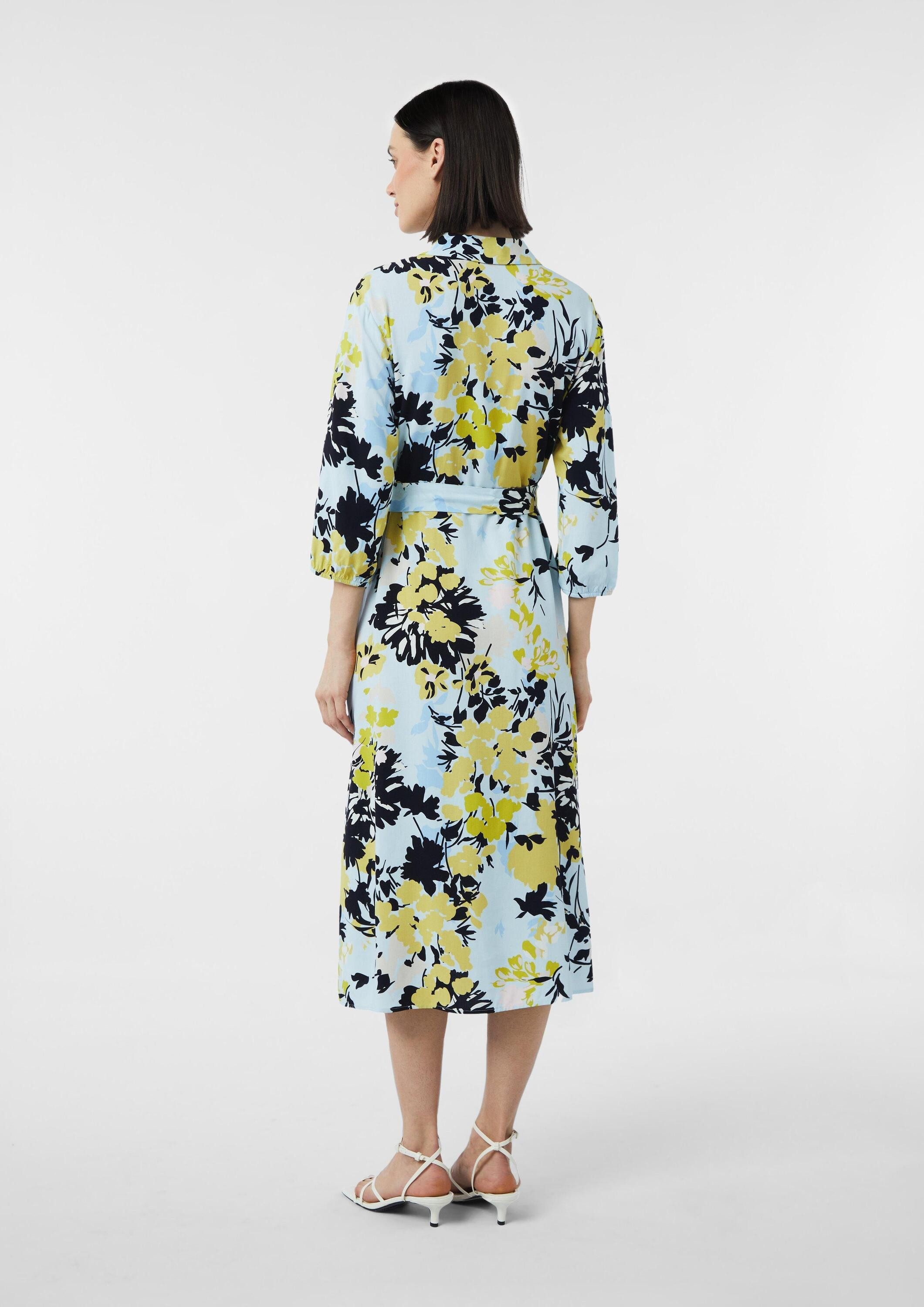 comma Midikleid Kleid Hemdblusenkleid in Midilänge mit Bindegürtel