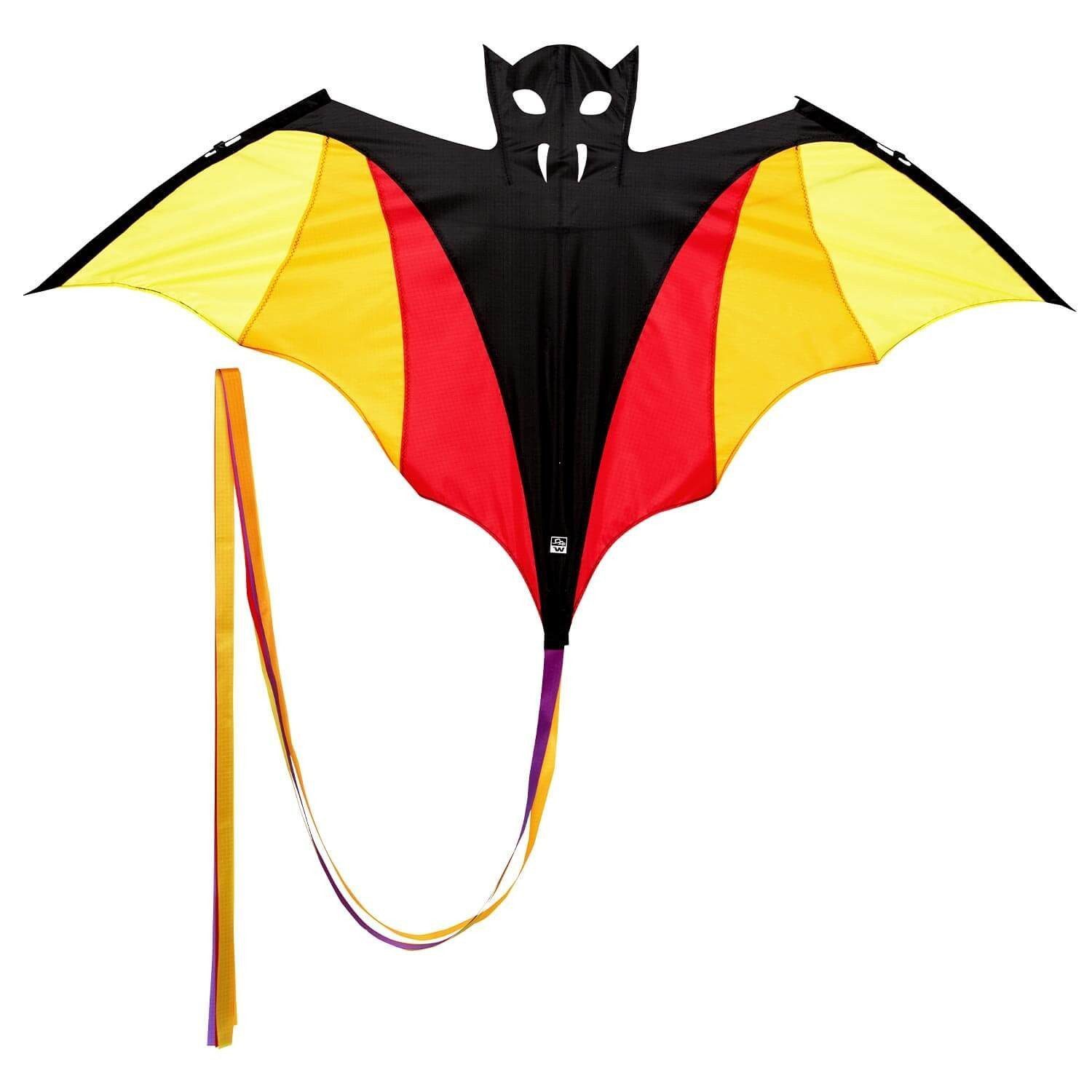 Wolkenstürmer Flug-Drache Kinderdrachen Fledermaus ab 3 Jahre - Ready to Fly Kite, (Bunter Fledermausdrachen 120 cm - Kids Kite Komplettset, 1-tlg), Einleiner 120 cm - Outdoor Spielzeug Kinder