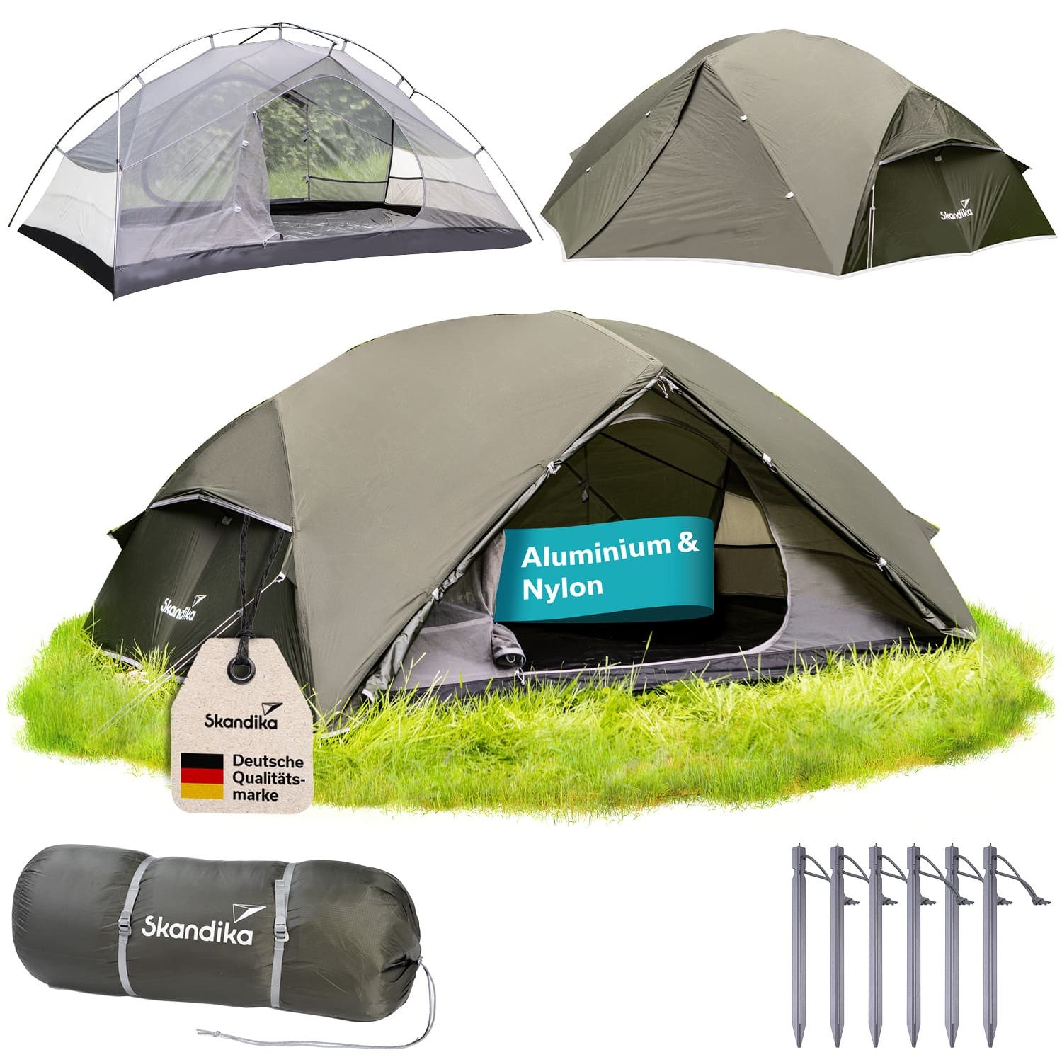 Skandika Tunnelzelt Trekkingzelt Vatn, Ultraleicht, Schneller Aufbau, nur 2,1 kg, Personen: 2 (Dimensionen 260×240×100cm, nur 2,1 kg, Aluminiumrahmen und Heringe), kleines Packmaß, wasserdicht, 3000 mm Wassersäule, Tunnelzelt