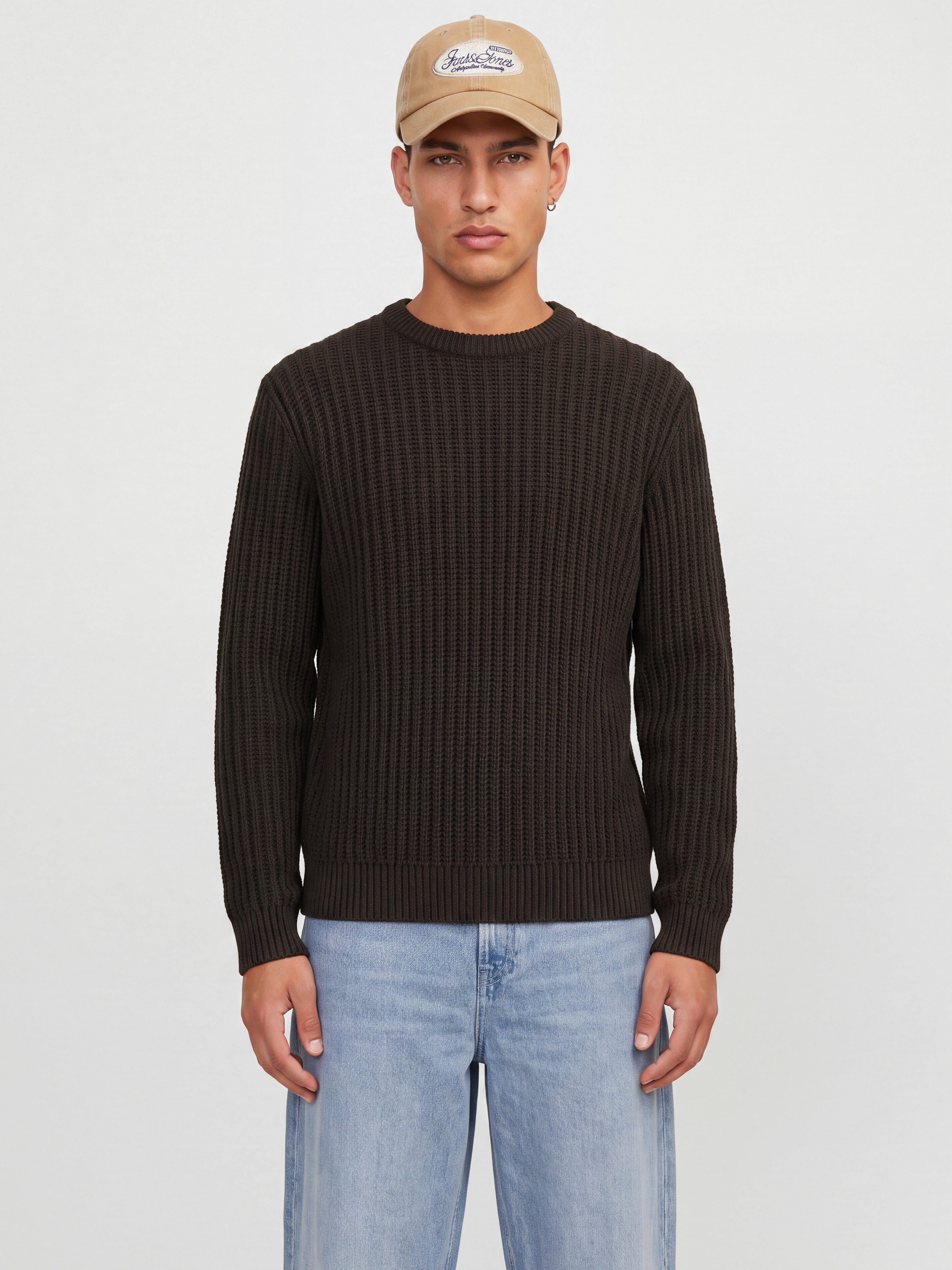Jack & Jones Rundhalspullover JJJAXON KNIT CREW NECK Materialmix, normal geschnitten