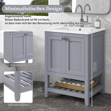 OKWISH Waschbeckenunterschrank Badezimmerschrank, mit Unterschrank 60cm mit Keramik-Waschbecken