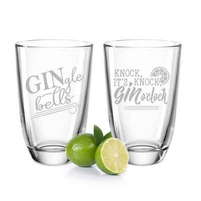 GRAVURZEILE Cocktailglas 2er Set Montana GIN-Gläser - GINgle bells & Knock Knock it's Gin, Glas, Witziges Geschenk-Set für Gin Liebhaber