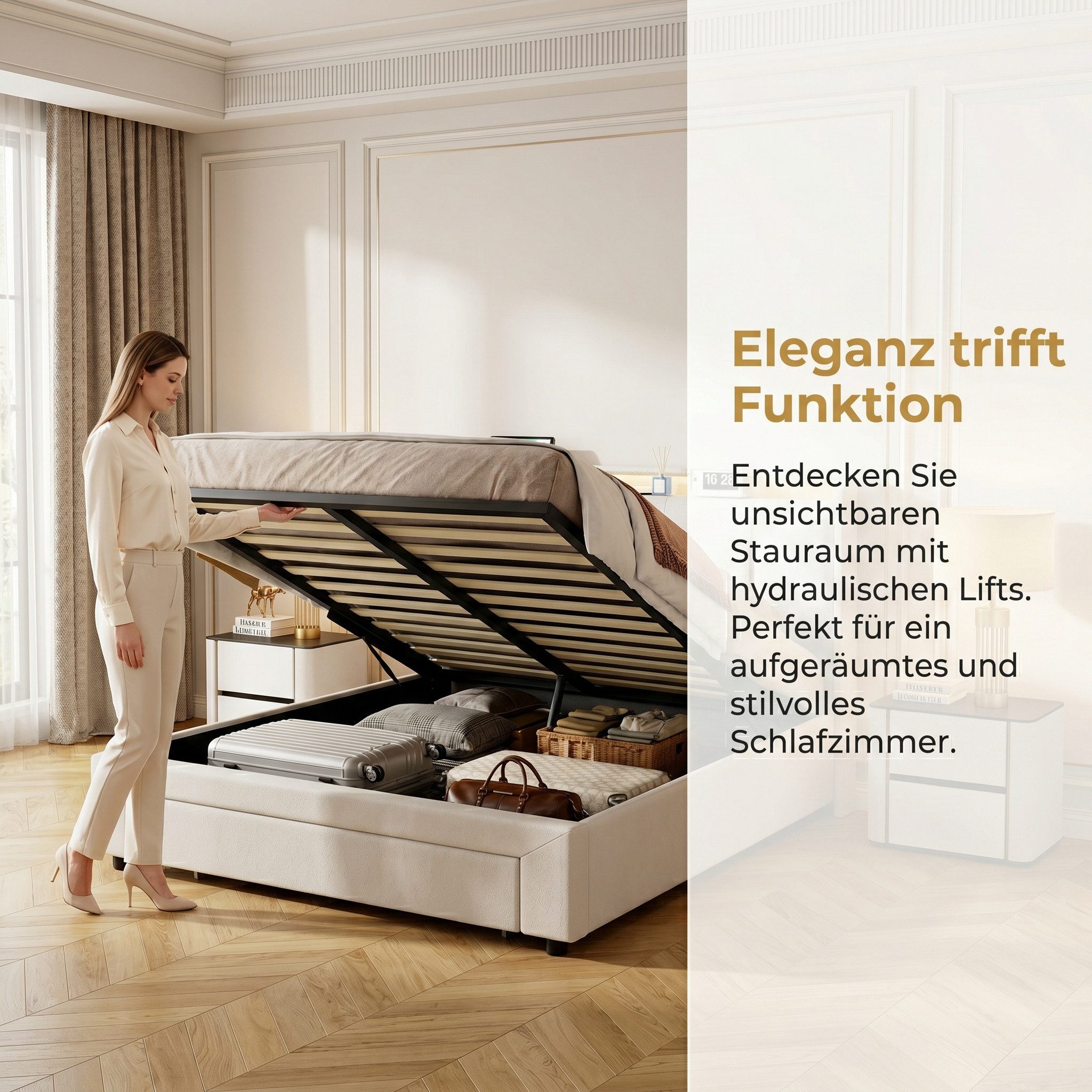 Furnishings Home Polsterbett 180 x 200 Doppelbett LED Hydraulisch anhebbarer Stauraumbett (Mit Lattenrost, Samt material Polsterbett), Modernes Jugendbett, Leises Design Bett, Max. Belastbarkeit 350 kg