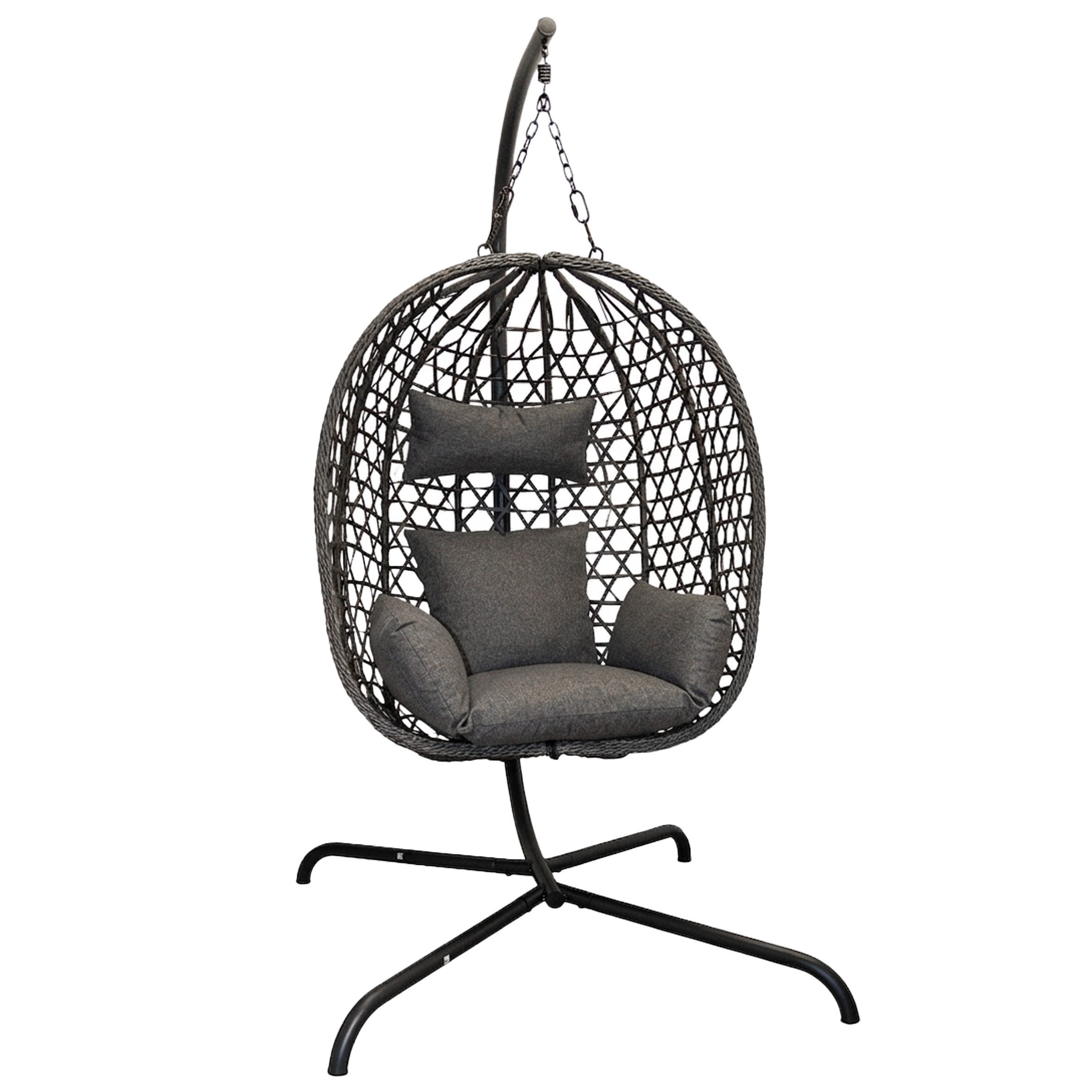 Spetebo Hängesessel Outdoor Hängestuhl mit Sitz-und Kopfkissen für Außen und Innen (Anzahl, 1-St., anthrazit), Polyrattan Hängesessel mit Gestell und Standfuß, 194 x 104 cm