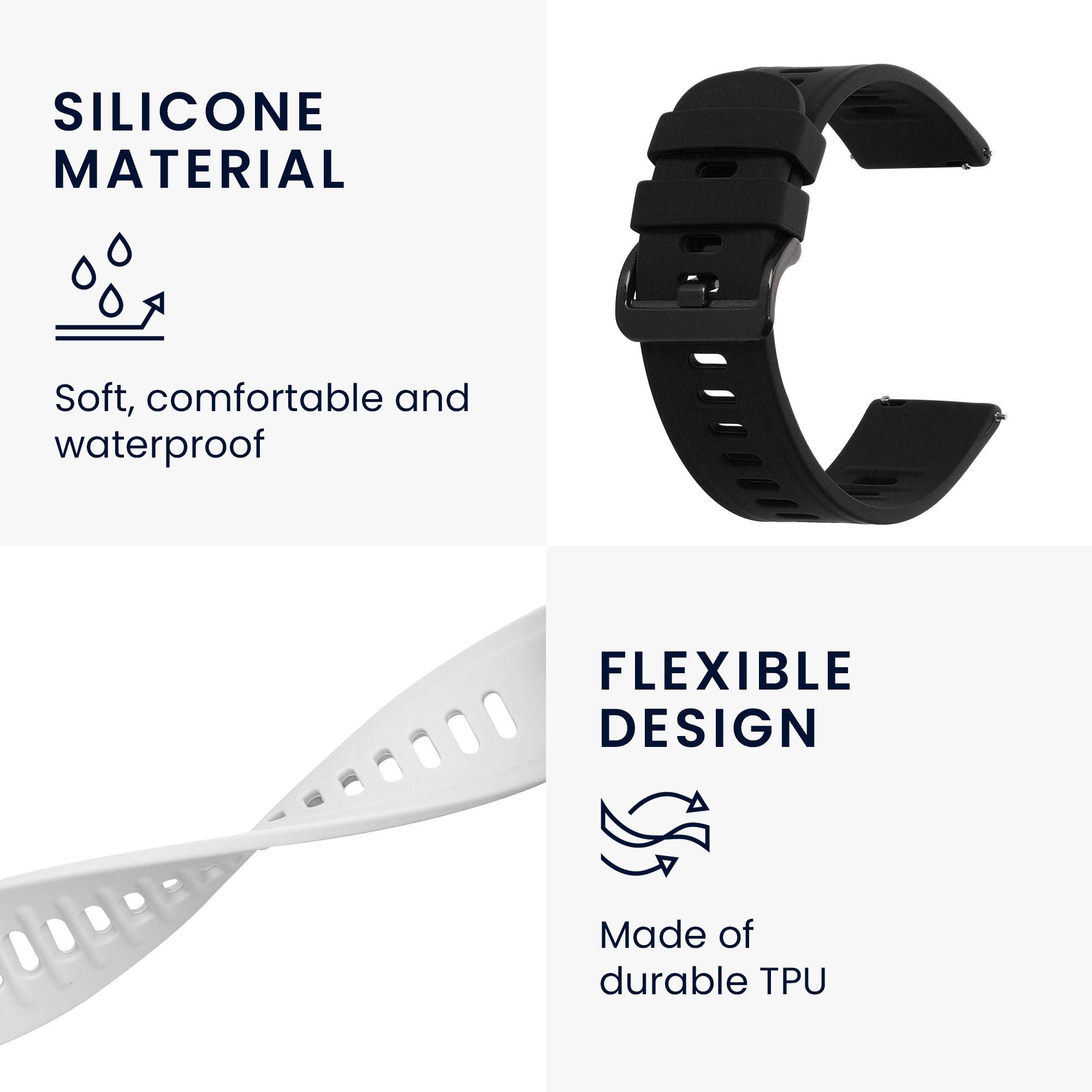 kwmobile 2x Uhrenarmband für AGPTEK LW11 Armband Smartwatch, 2-tlg., Fitnesstracker Band Set aus TPU Silikon - Ersatzarmband Smartwatch