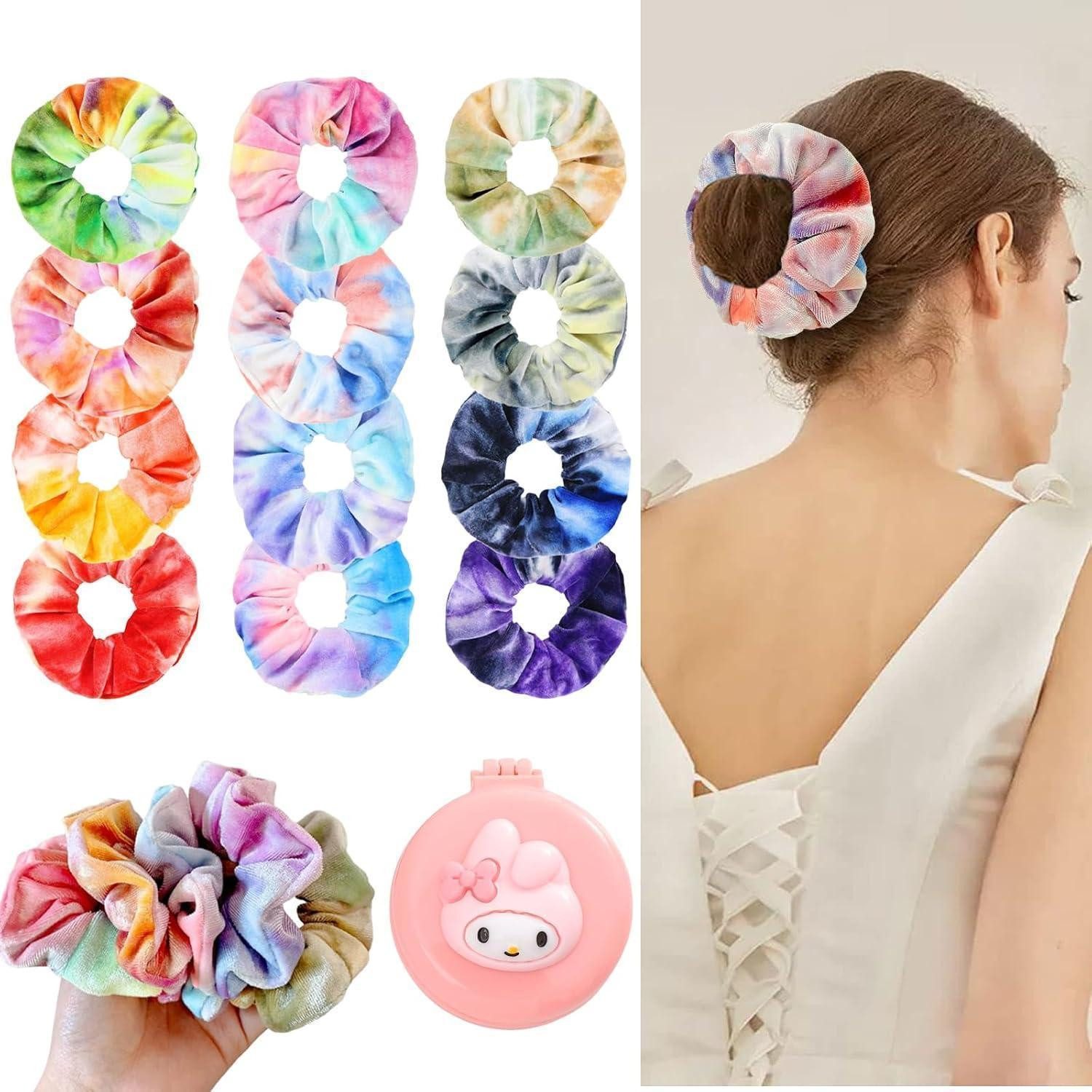 LuxusKollektion Haargummi 12er Set Samt Scrunchies Haargummis Mädchen Damen, Tie-Dye Haarbänder
