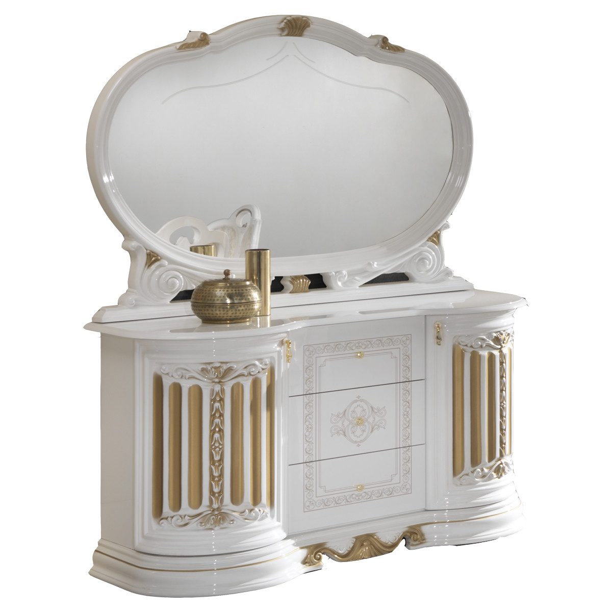 Interdesign24 Sideboard Bella (2-Türig, im Barock-Stil, mit Goldverzierungen), in Weiß/Gold Hochglanz