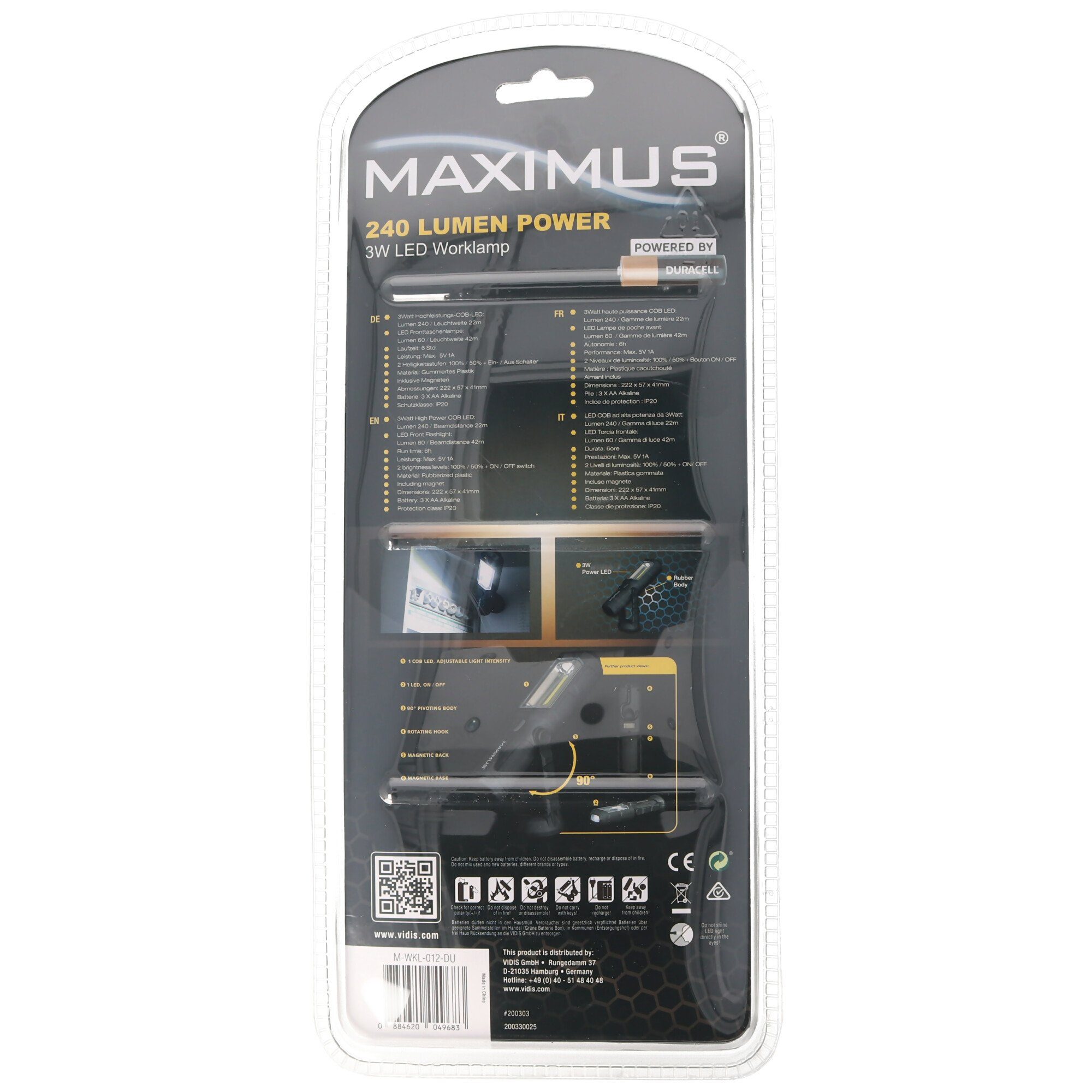 LED inklusive mit Arbeitsleuchte Batterien 3W Arbeitsleuchte Maximus Magne Marken 3 Alkaline