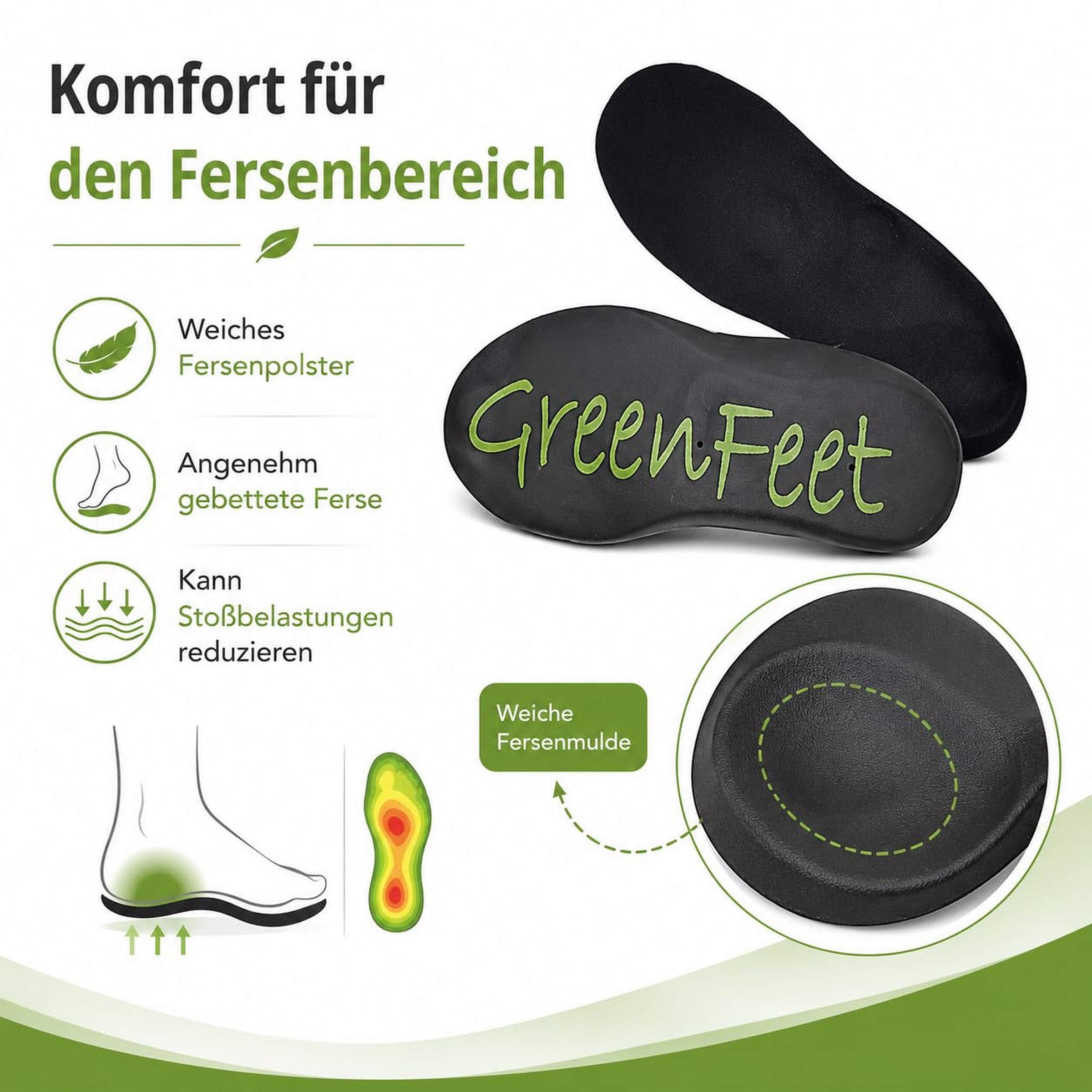 GreenFeet Fersenspornhilfe Maximum Support Einlegesohlen bei Fersensporn, Plantar Fasziitis – Bild 4 von 5
